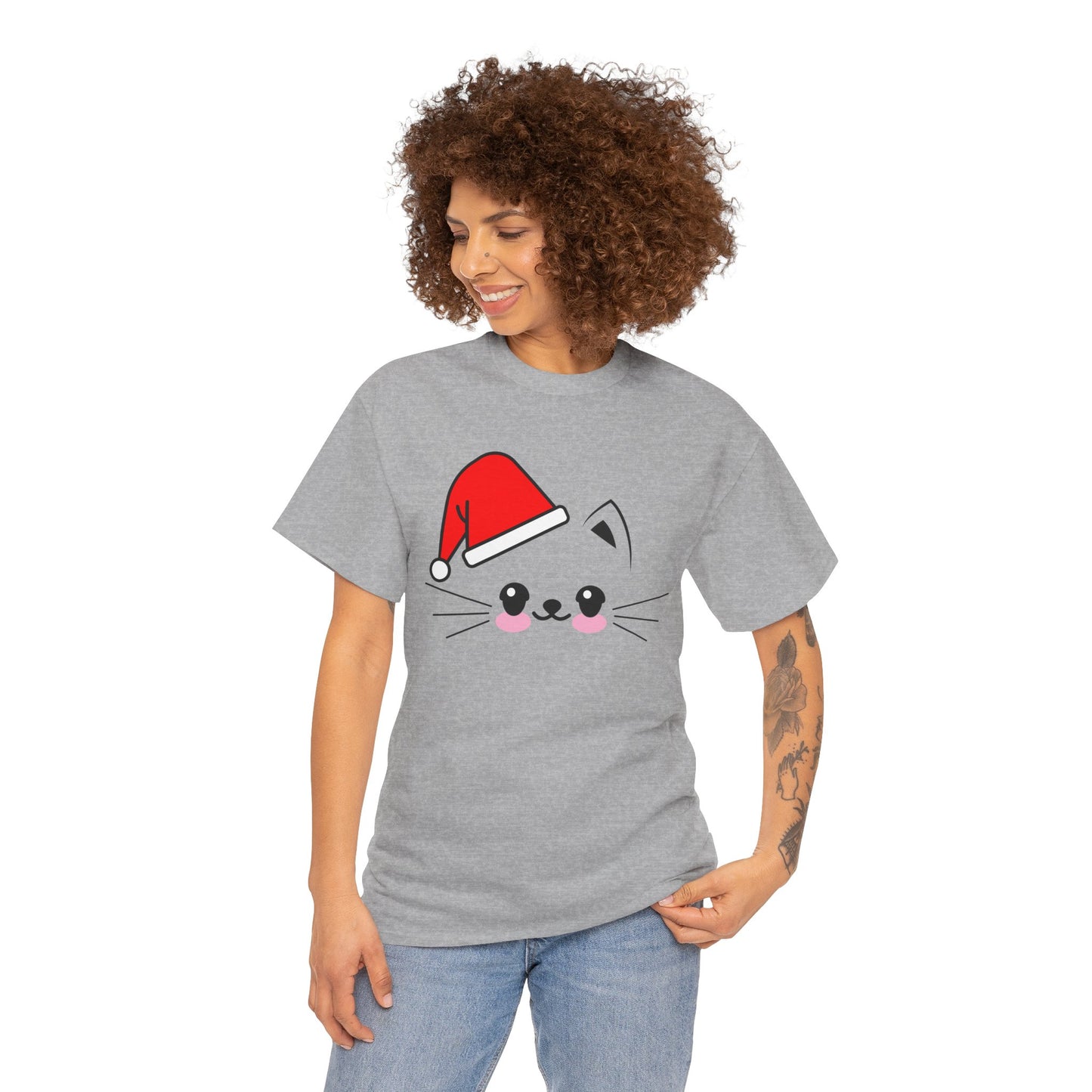 Cat Santa Christmas T-Shirt – Cute Kawaii Cat Holiday Tee (Unisex)