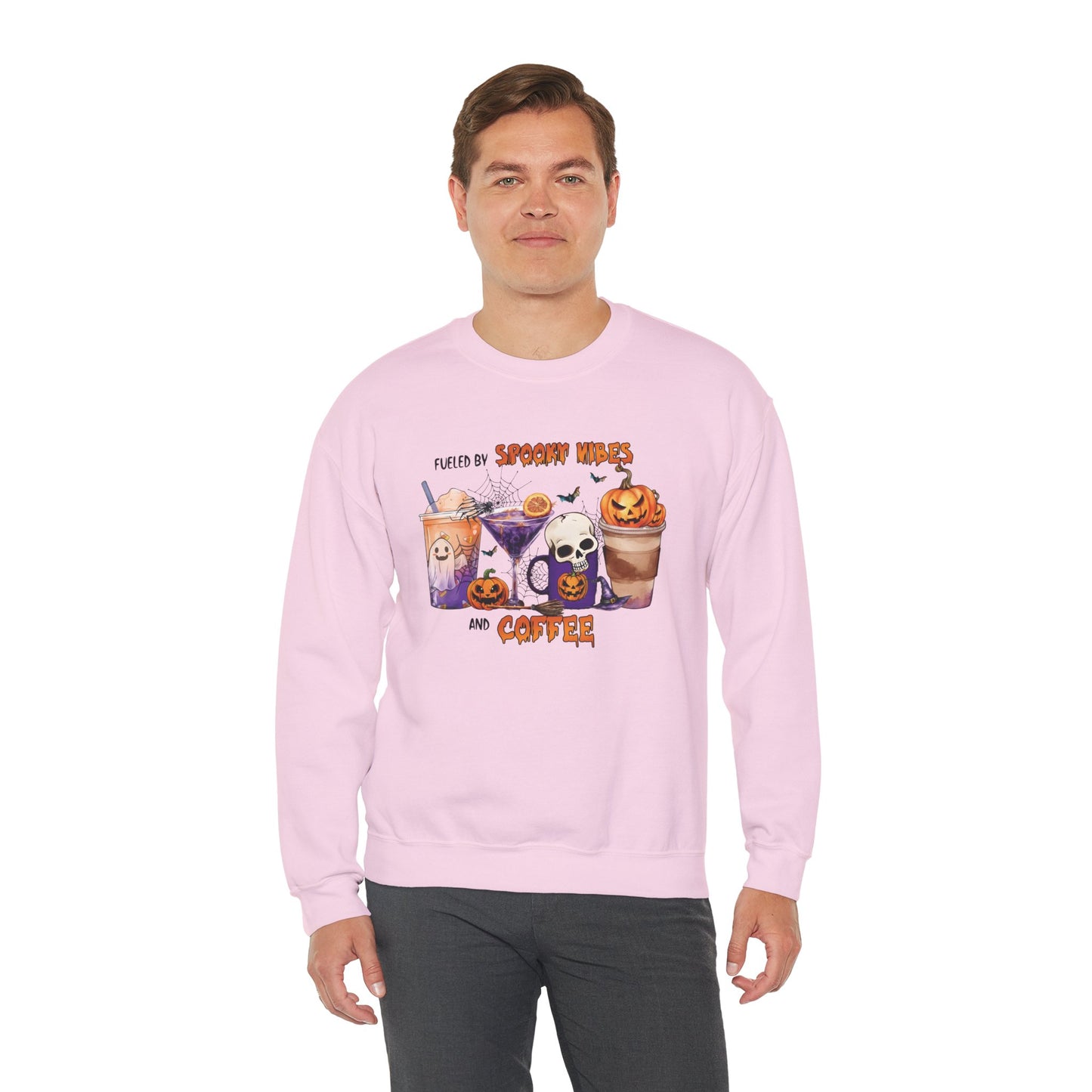 Fueled By Spooky Vibes And Coffee Unisex Heavy Blend Crewneck Sweatshirt