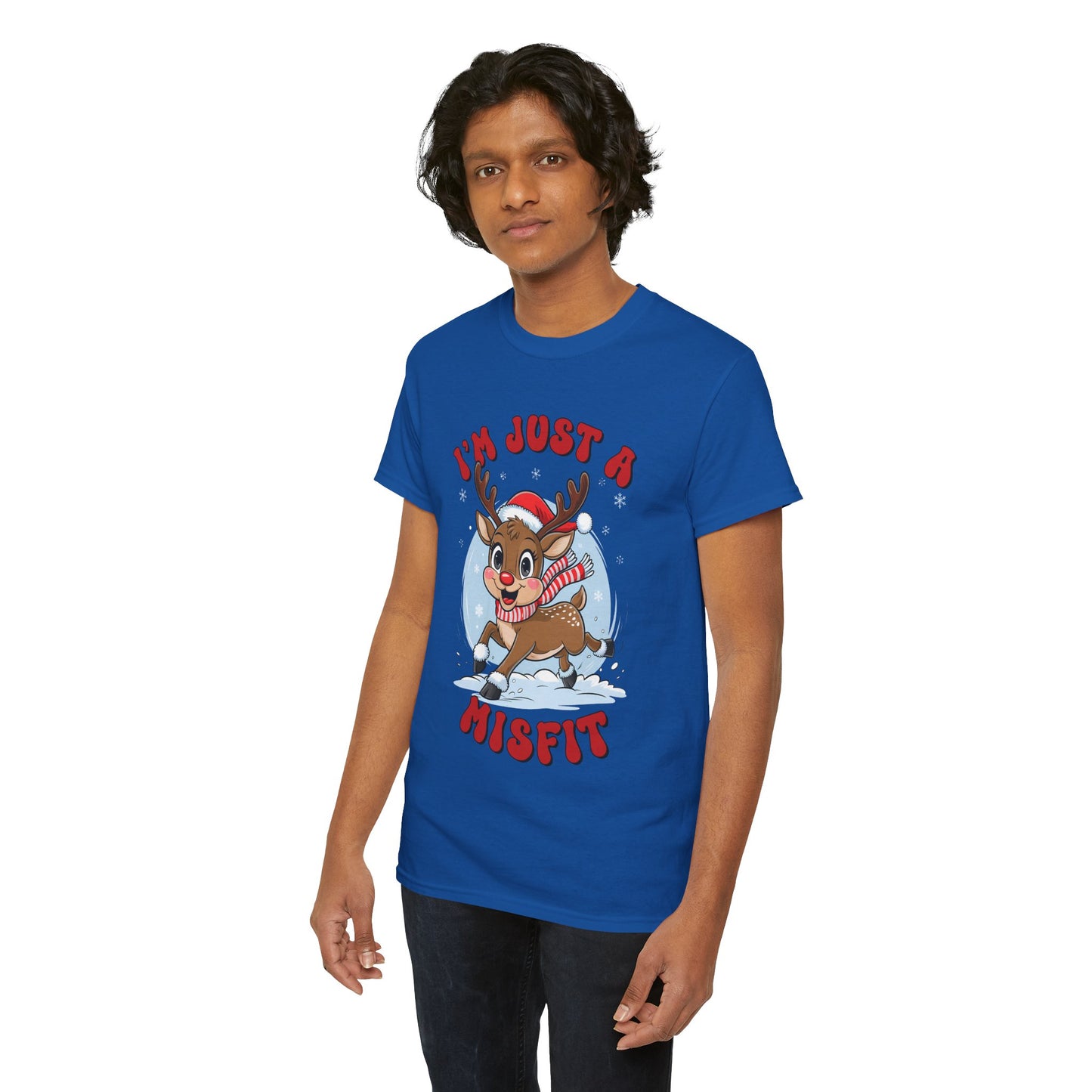 I’m Just a Misfit Unisex Heavy Cotton T-Shirt – Cute Christmas Reindeer Holiday Tee