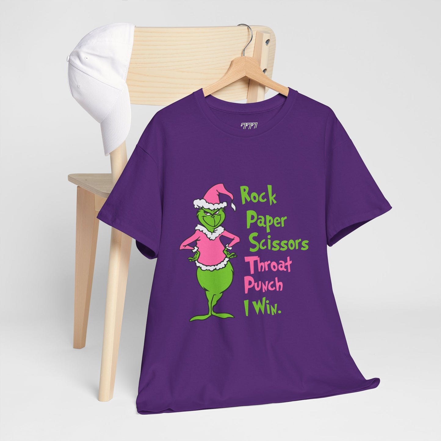 Rock Paper Scissors Throat Punch I Win Funny Christmas Grinch-Inspired Holiday Tee – Sarcastic Pink Santa Unisex Heavy Cotton T-Shirt