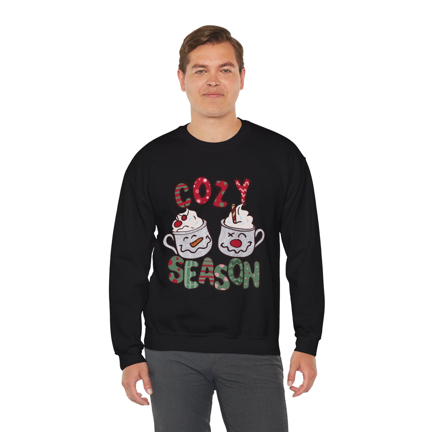 Cozy Season Christmas Unisex Heavy Blend Crewneck Sweatshirt – Cute Holiday Hot Cocoa Sweater