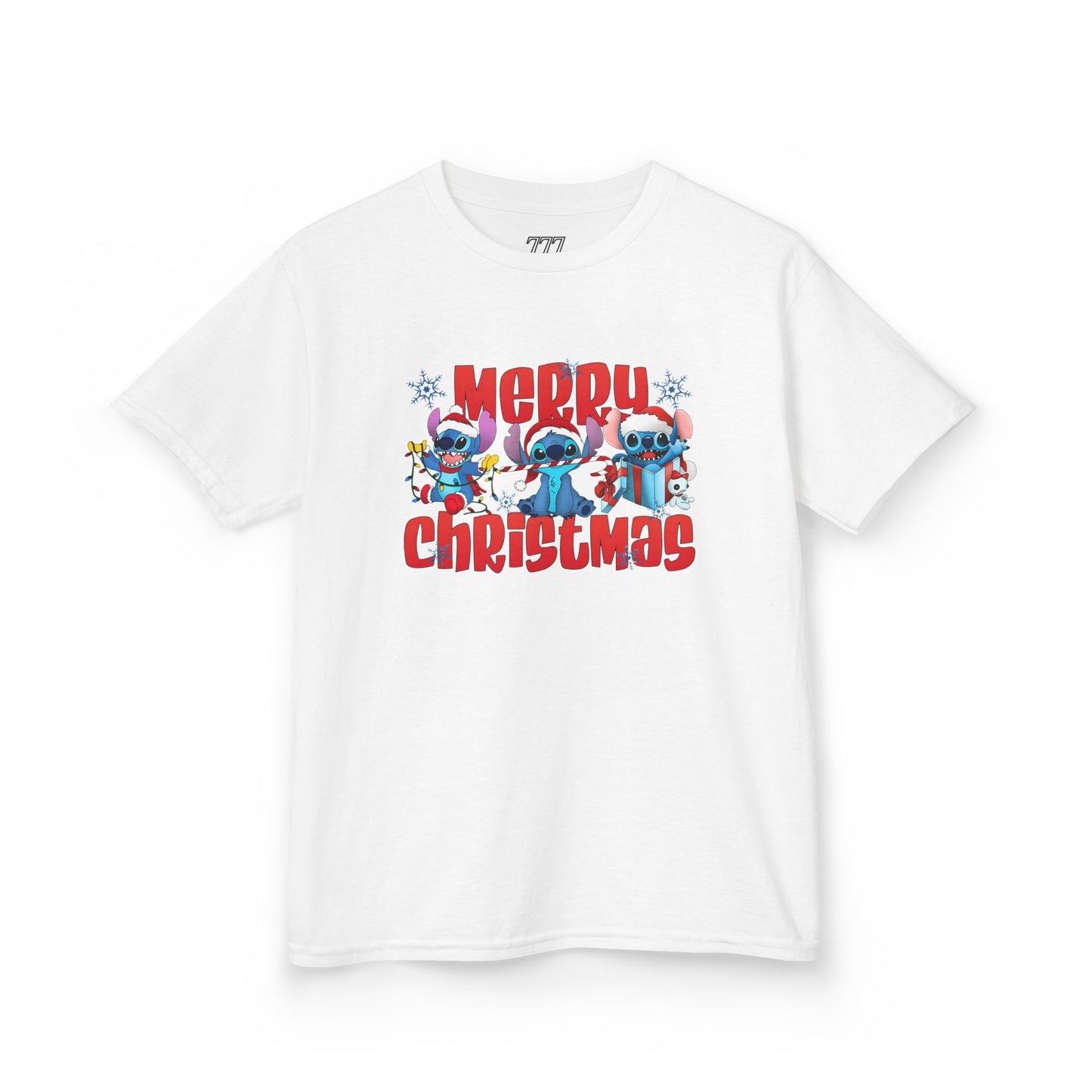 Merry Christmas Kids T-Shirt – Cute Blue Holiday Characters Heavy Cotton Tee