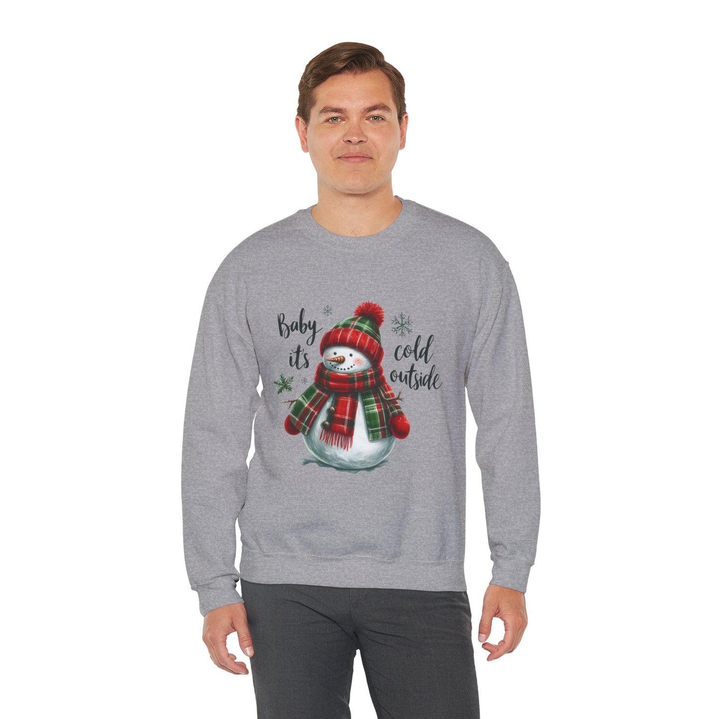 Baby It’s Cold Outside Christmas Unisex Heavy Blend Crewneck Sweatshirt – Cute Snowman Holiday Sweater