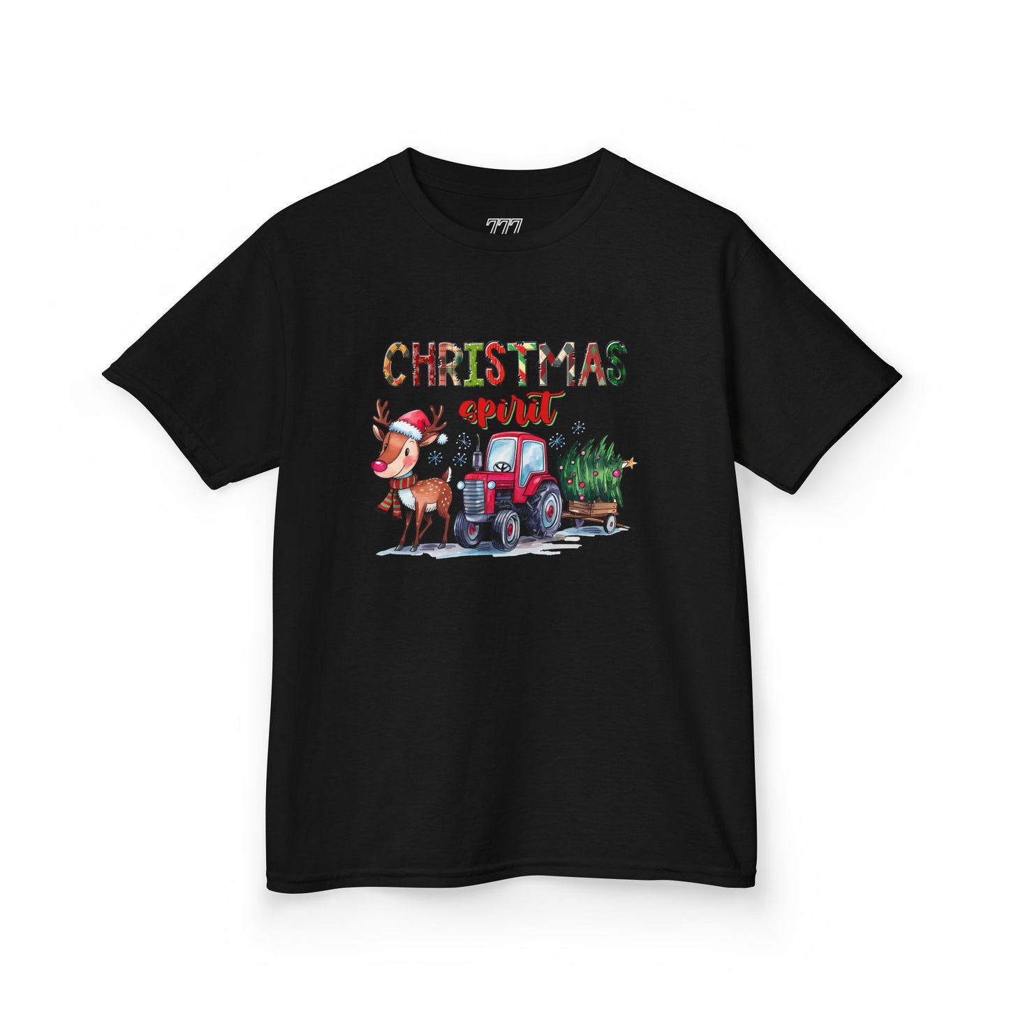Christmas Spirit Kids T-Shirt – Cute Reindeer & Red Tractor Holiday Tee