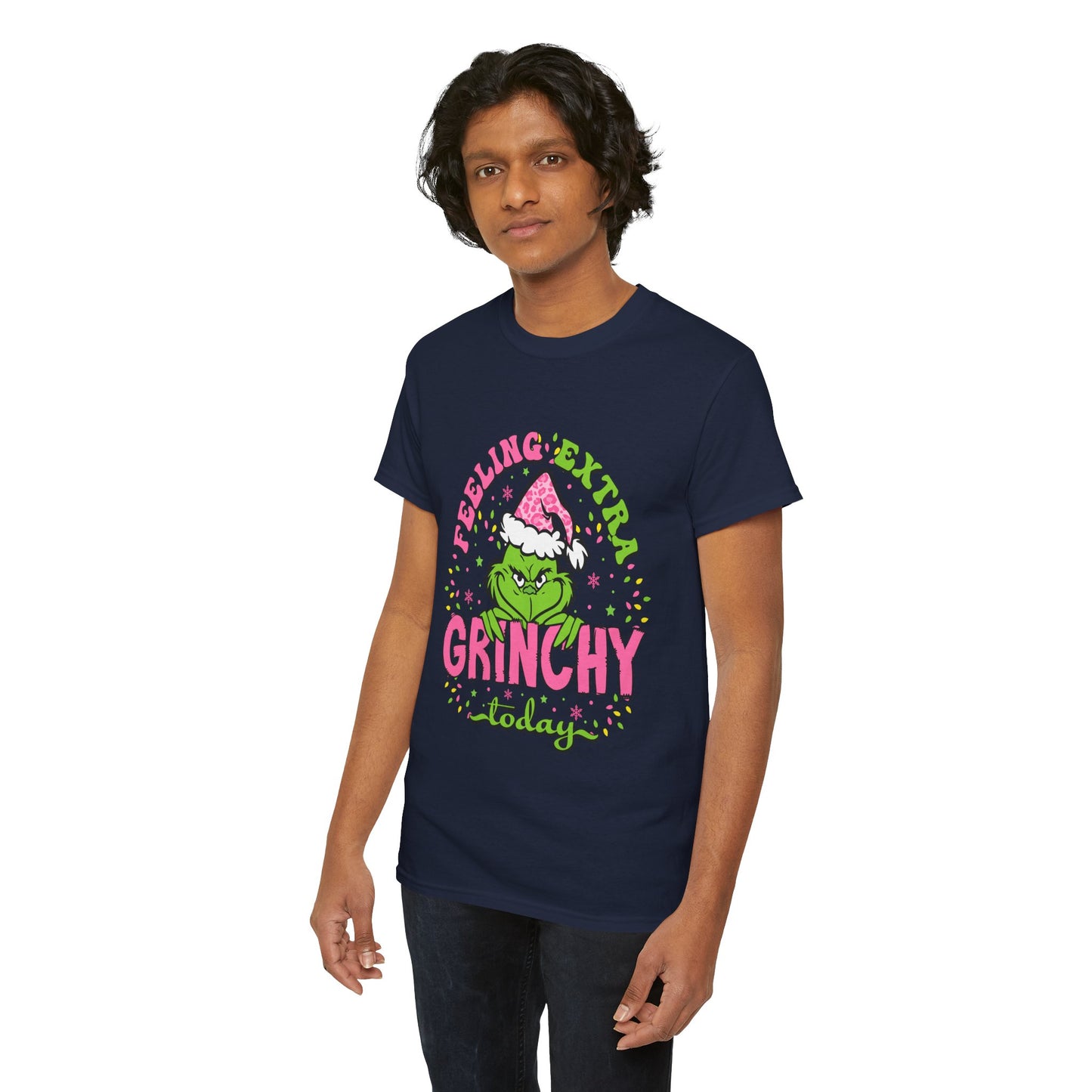 Feeling Extra Grinchy Today Funny Christmas Grinch-Inspired Holiday Tee – Pink Santa Festive Unisex Heavy Cotton T-Shirt