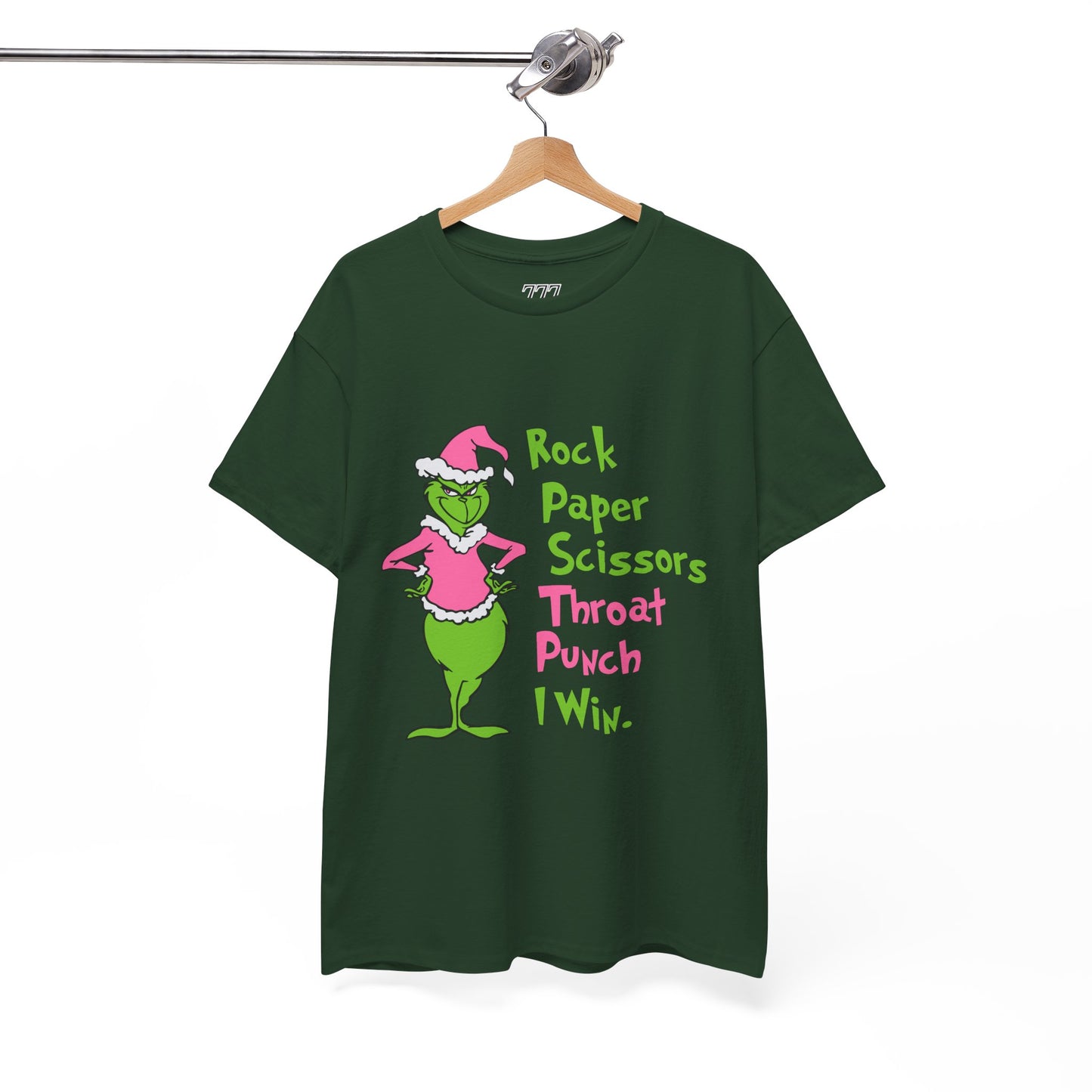 Rock Paper Scissors Throat Punch I Win Funny Christmas Grinch-Inspired Holiday Tee – Sarcastic Pink Santa Unisex Heavy Cotton T-Shirt