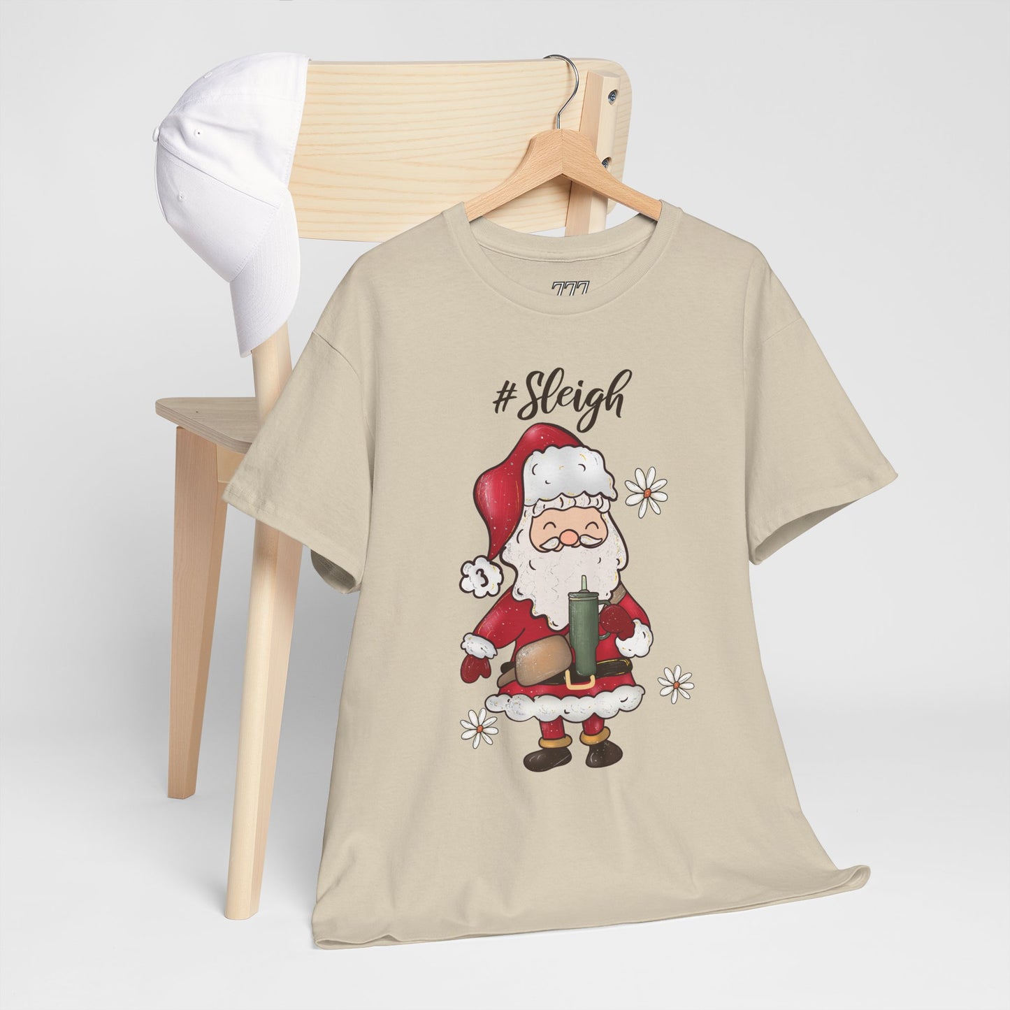 #Sleigh Funny Santa Christmas Tee – Cute Modern Holiday Hashtag Graphic Unisex Heavy Cotton T-Shirt