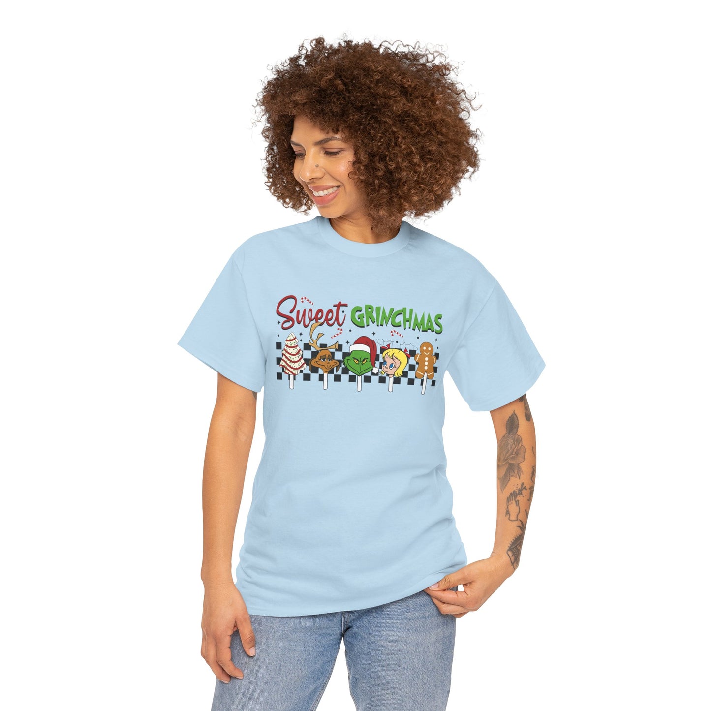 Sweet Grinchmas Candy Characters Funny Christmas Grinch-Inspired Holiday Tee – Festive Unisex Heavy Cotton T-Shirt