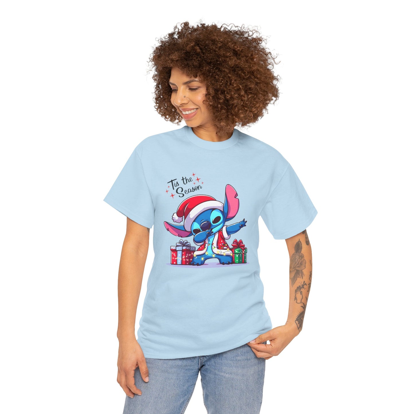 Tis the Season Blue Alien Christmas T-Shirt – Cute Holiday Unisex Heavy Cotton Tee