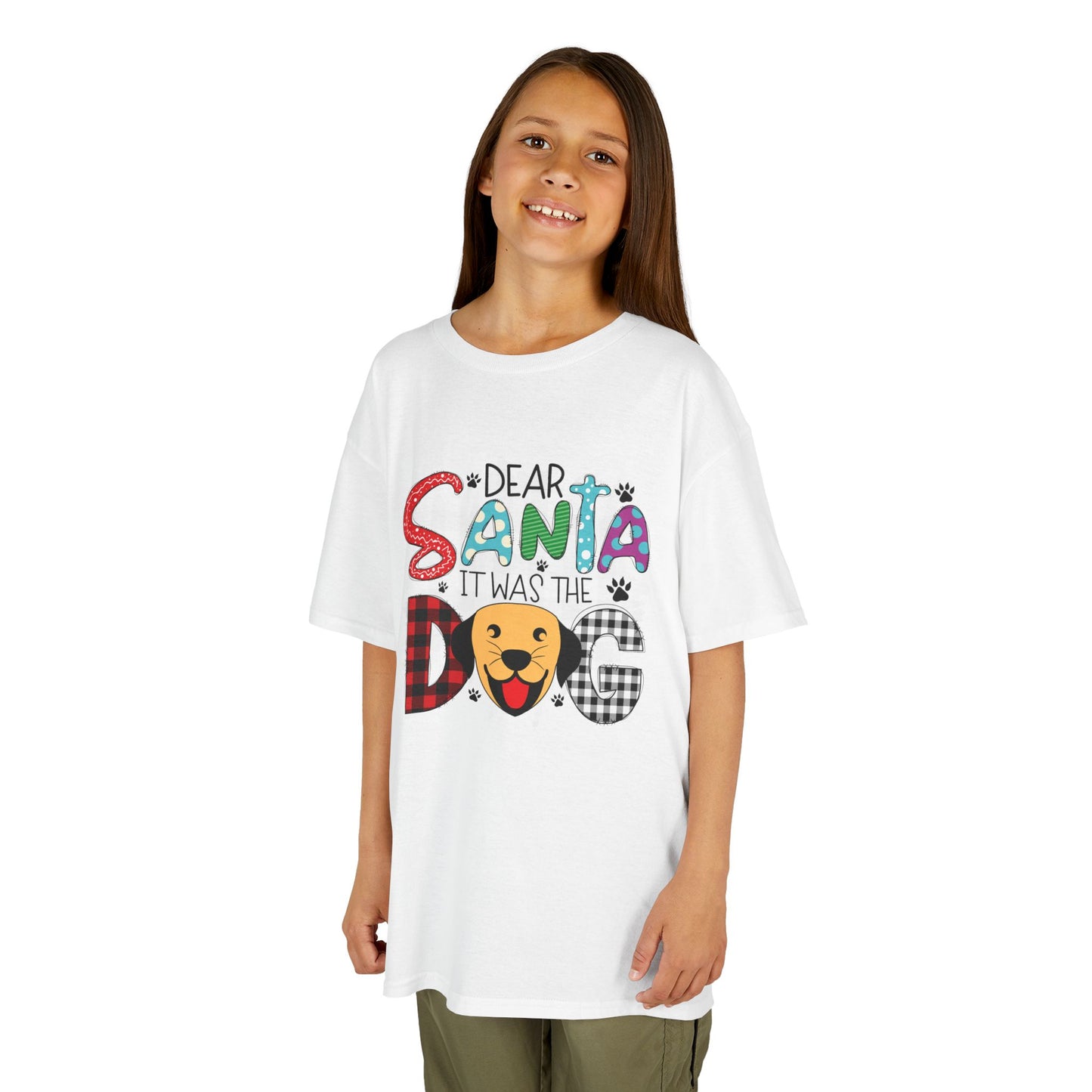 Dear Santa It Was The Dog Kids Christmas T-Shirt – Funny Holiday Dog Lover Tee
