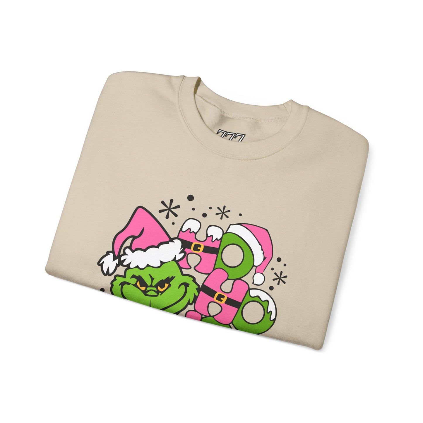 HO HO HO Funny Christmas Grinch-Inspired Holiday Sweatshirt – Cute Pink Santa Unisex Heavy Blend Crewneck