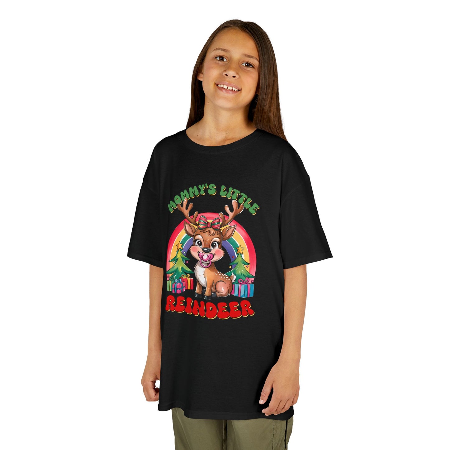 Mommy’s Little Reindeer Kids Christmas T-Shirt – Cute Holiday Reindeer Heavy Cotton Tee