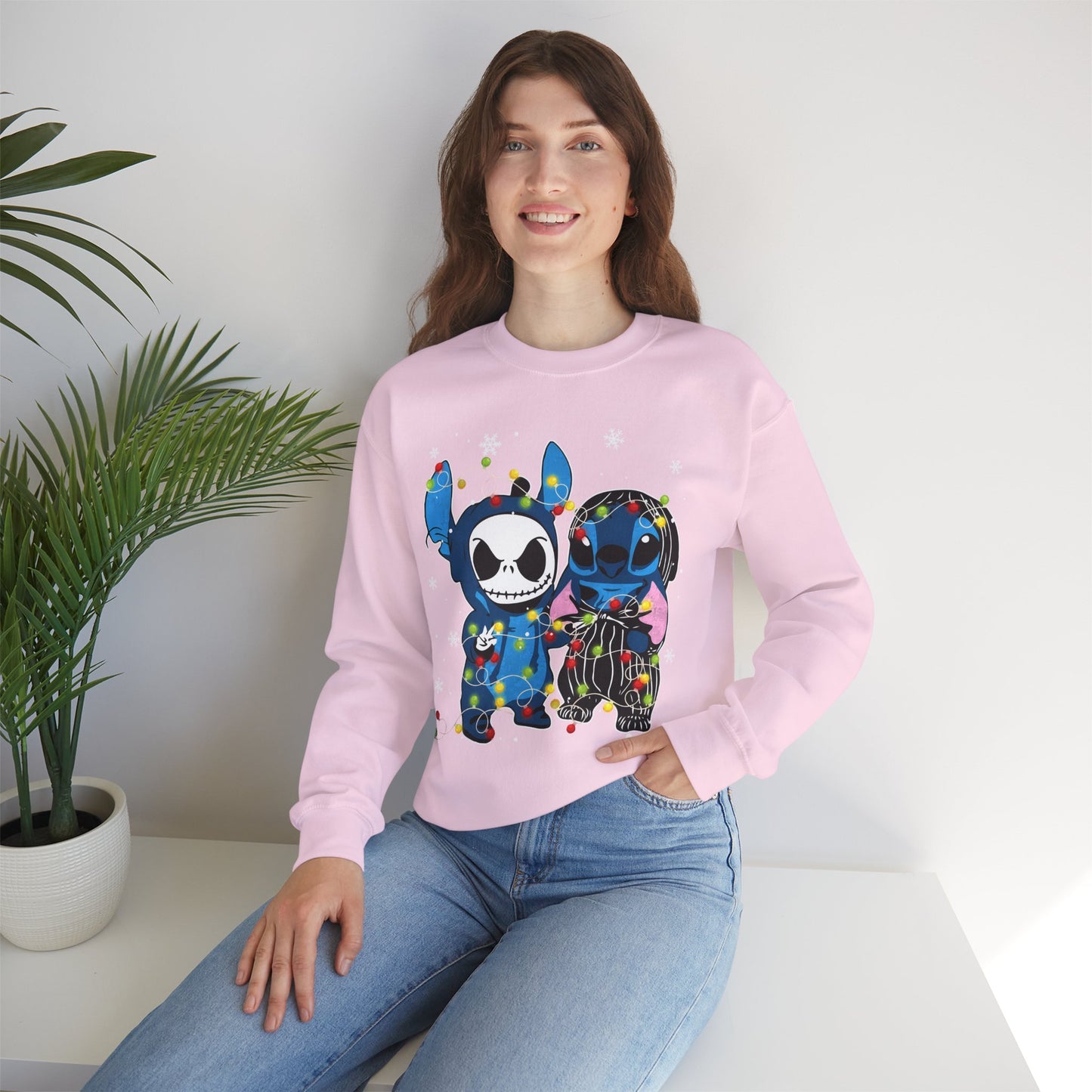 Cute Holiday Duo Christmas Unisex Heavy Blend Crewneck Sweatshirt – Cartoon Alien & Skeleton Festive Sweater