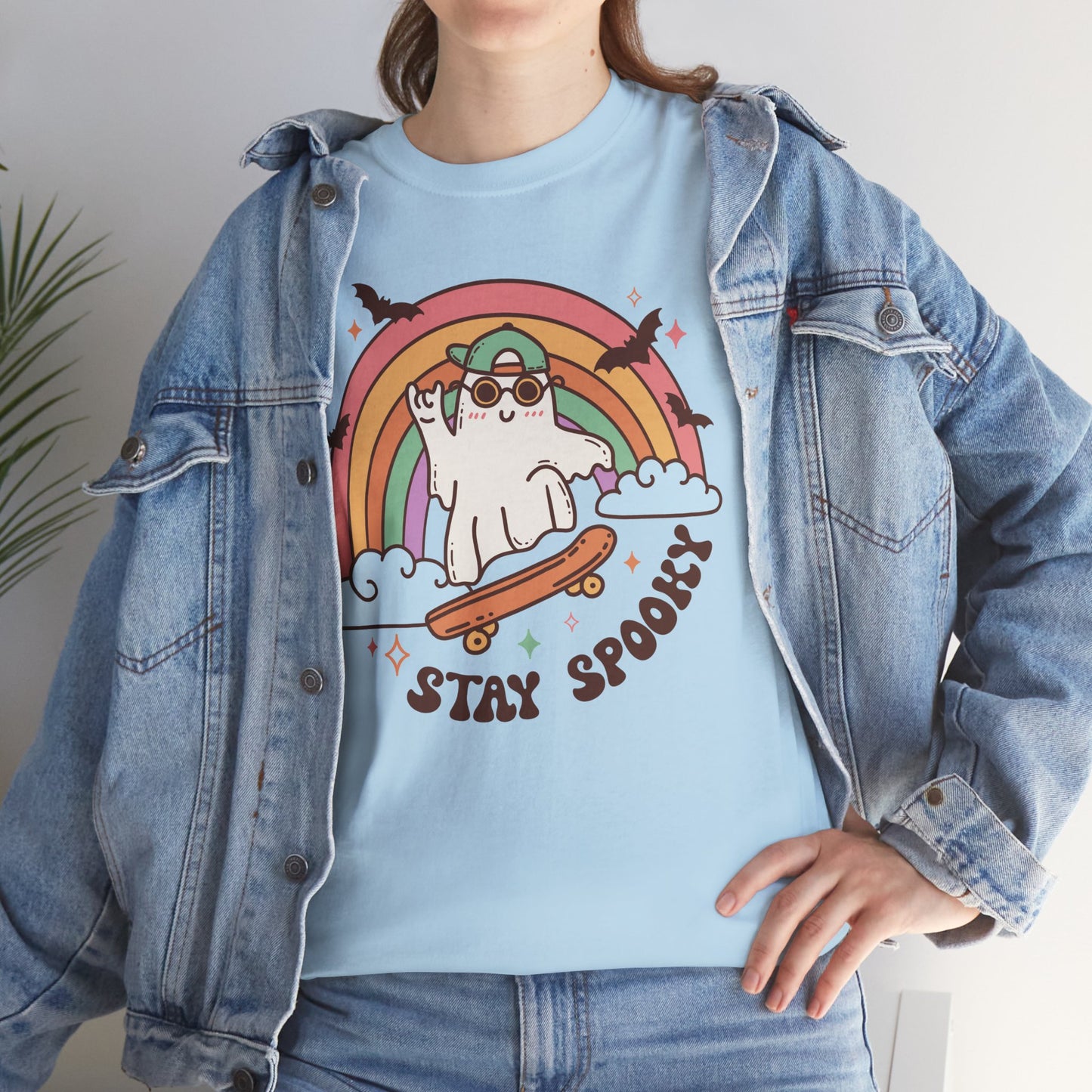 Stay Spooky Ghost Skater Unisex Heavy Cotton T-Shirt