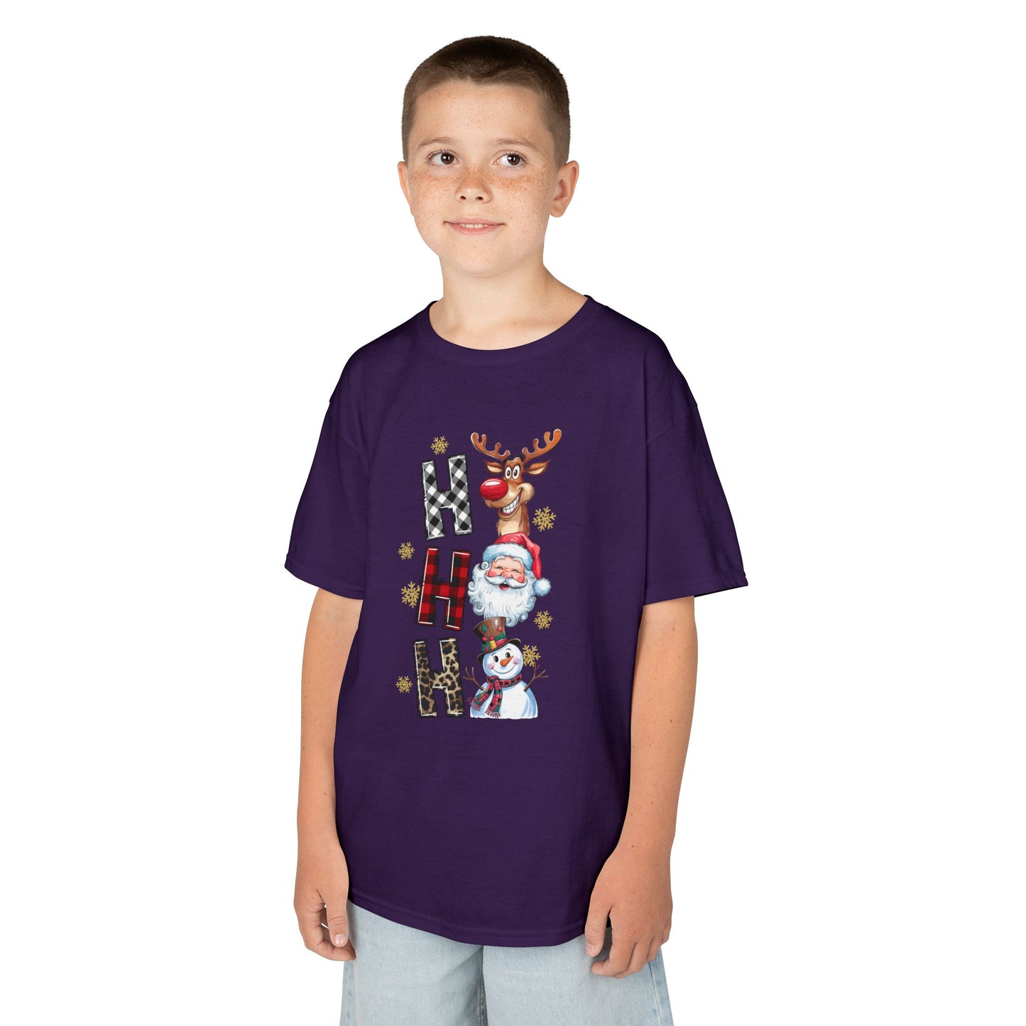 HO HO HO Kids Christmas T-Shirt – Santa, Reindeer & Snowman Holiday Tee