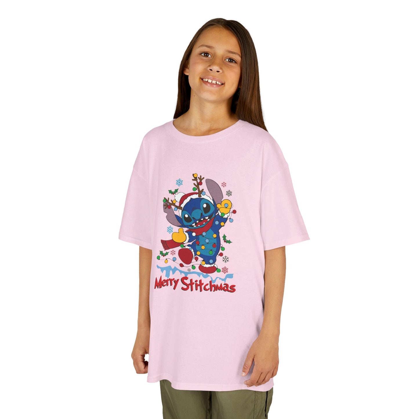 Merry Stitchmas Kids T-Shirt – Cute Holiday Alien Heavy Cotton Tee
