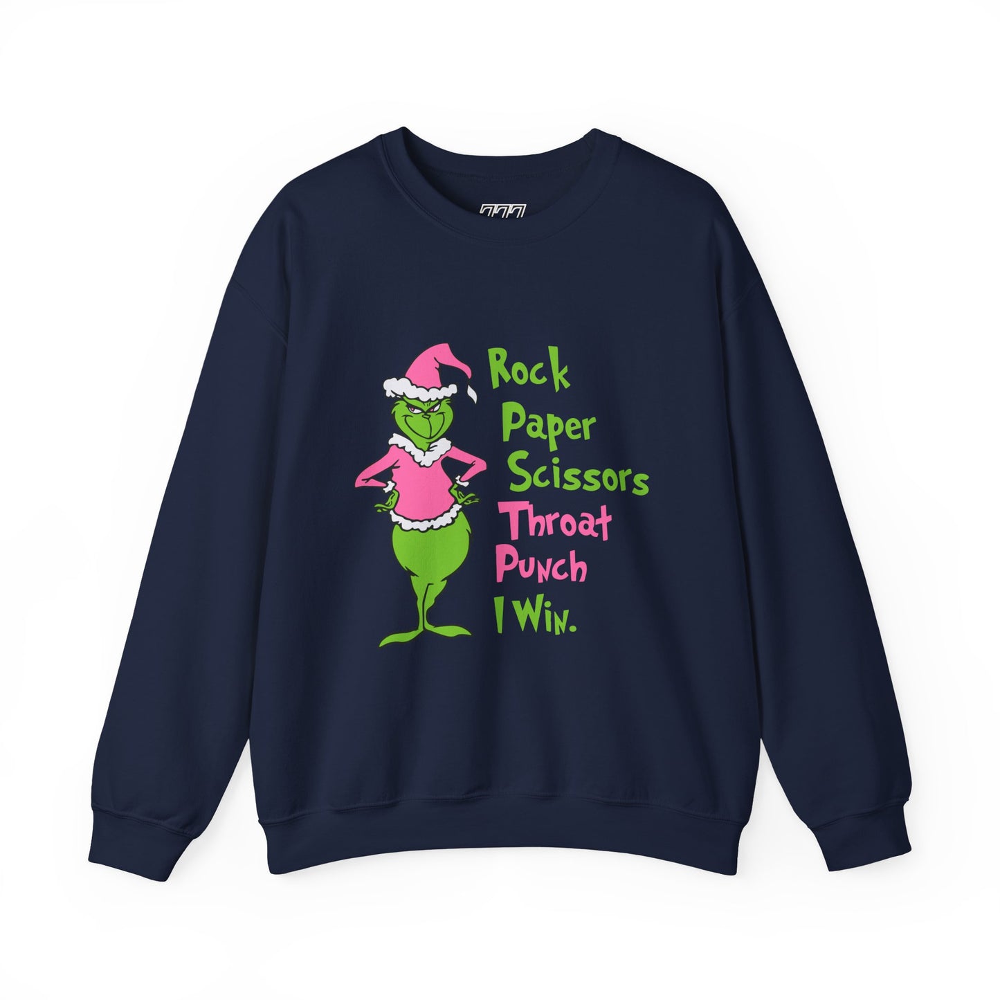 Rock Paper Scissors Throat Punch I Win Funny Christmas Grinch-Inspired Holiday Sweatshirt – Sarcastic Pink Santa Unisex Heavy Blend Crewneck
