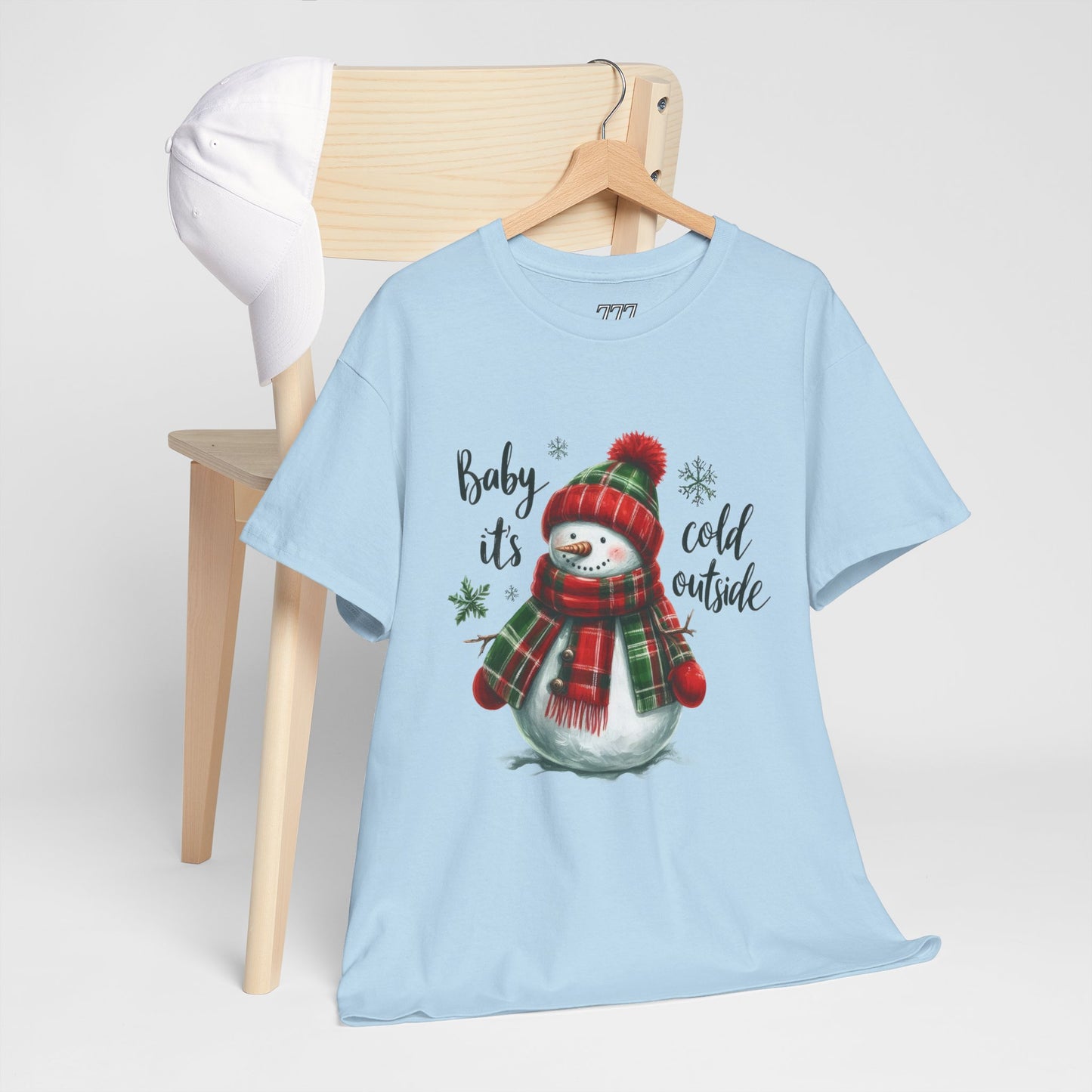 Baby It’s Cold Outside Christmas Unisex Heavy Cotton T-Shirt – Cute Snowman Holiday Tee