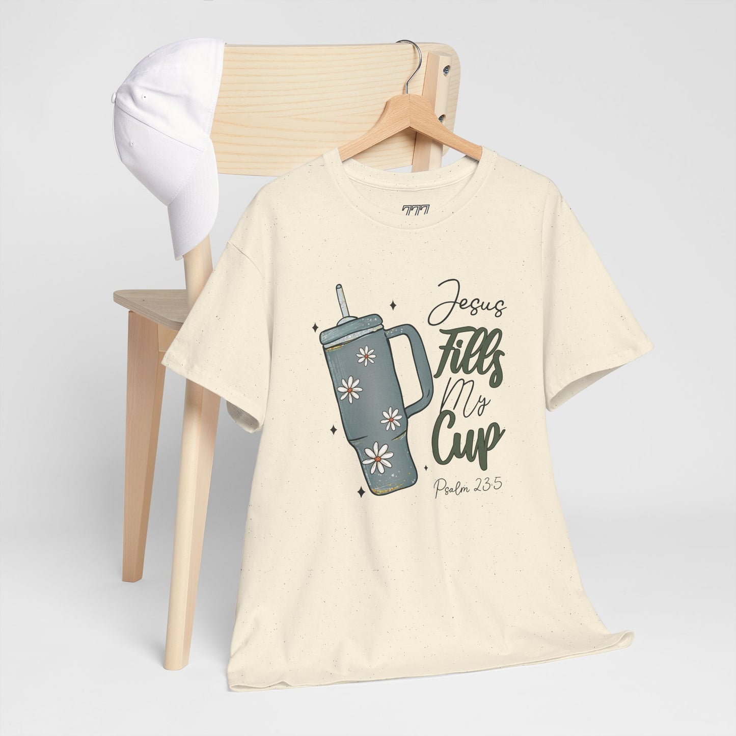 Jesus Fills My Cup Christian Tee – Faith Bible Verse Psalm 23:5 Inspirational Unisex Heavy Cotton T-Shirt