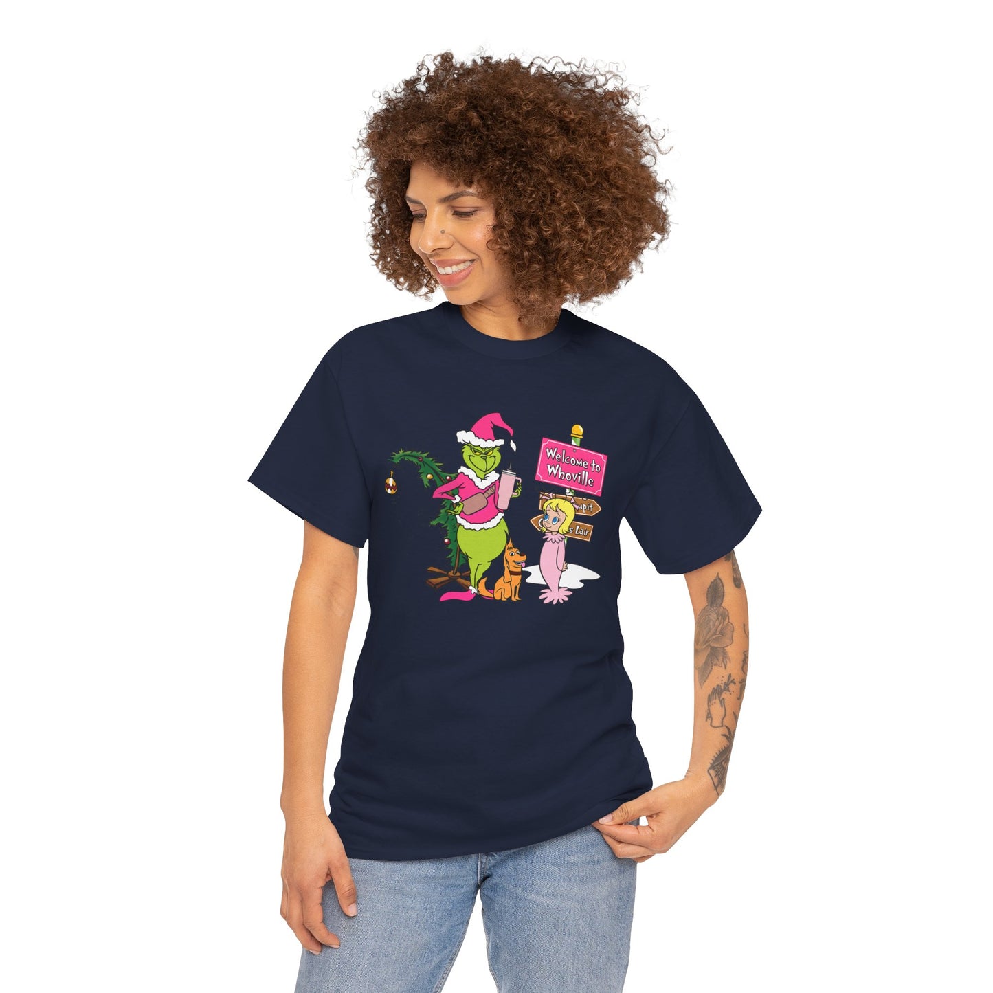 Welcome to Merryville Christmas T-Shirt – Cute Green Christmas Creature Holiday Tee (Unisex)