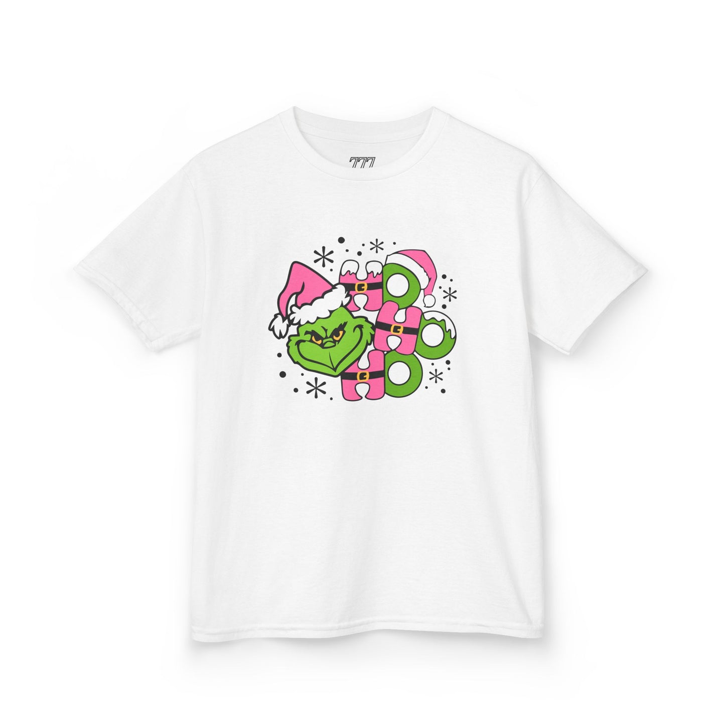 HO HO HO Cute Christmas Grinch-Inspired Kids Holiday T-Shirt – Pink Santa Festive Kids Heavy Cotton Tee