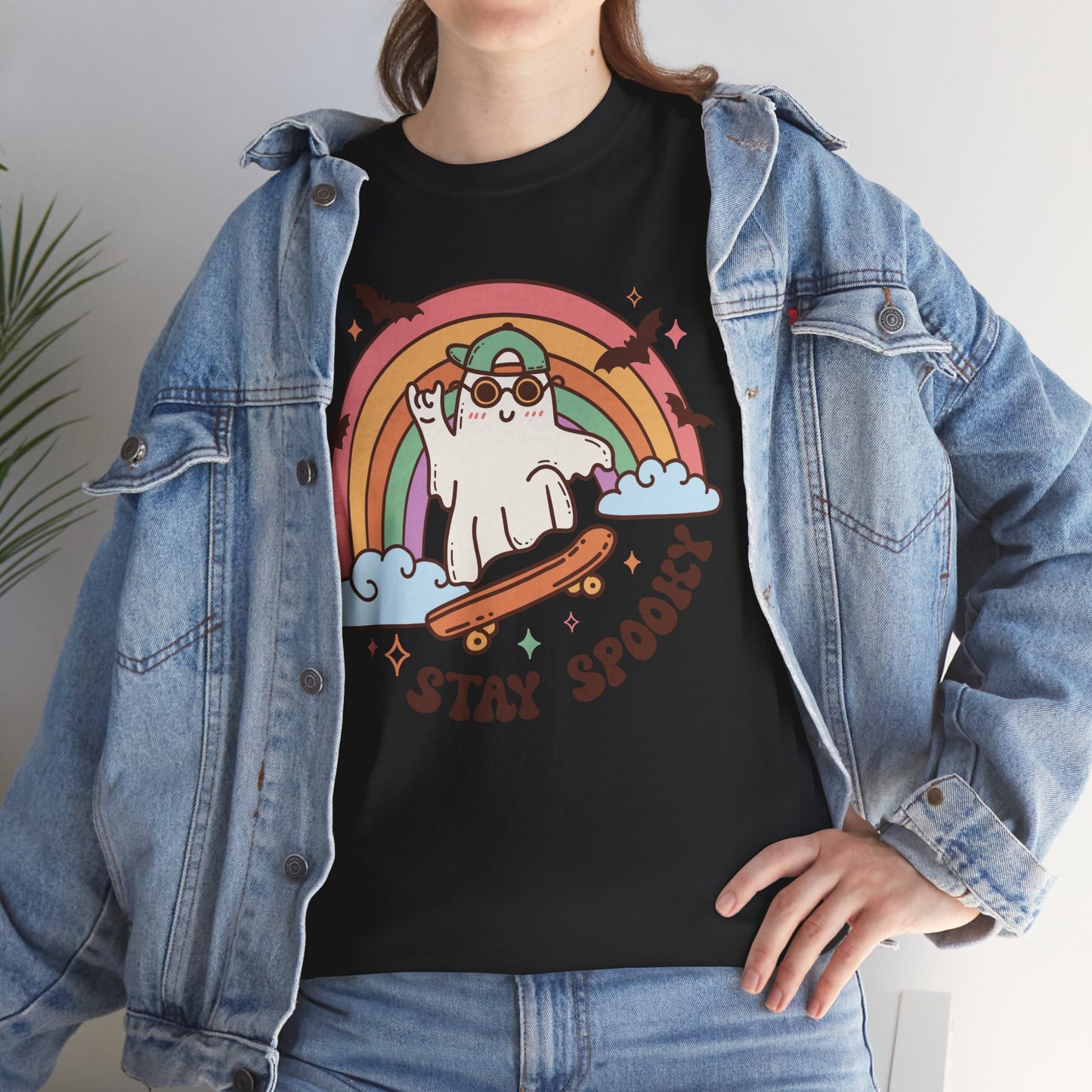 Stay Spooky Ghost Skater Unisex Heavy Cotton T-Shirt