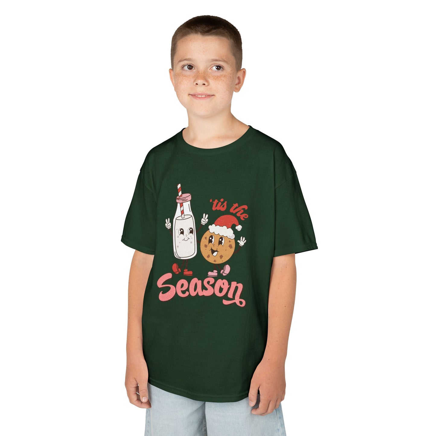 Tis The Season Kids Christmas T-Shirt – Cute Milk & Cookie Holiday Tee