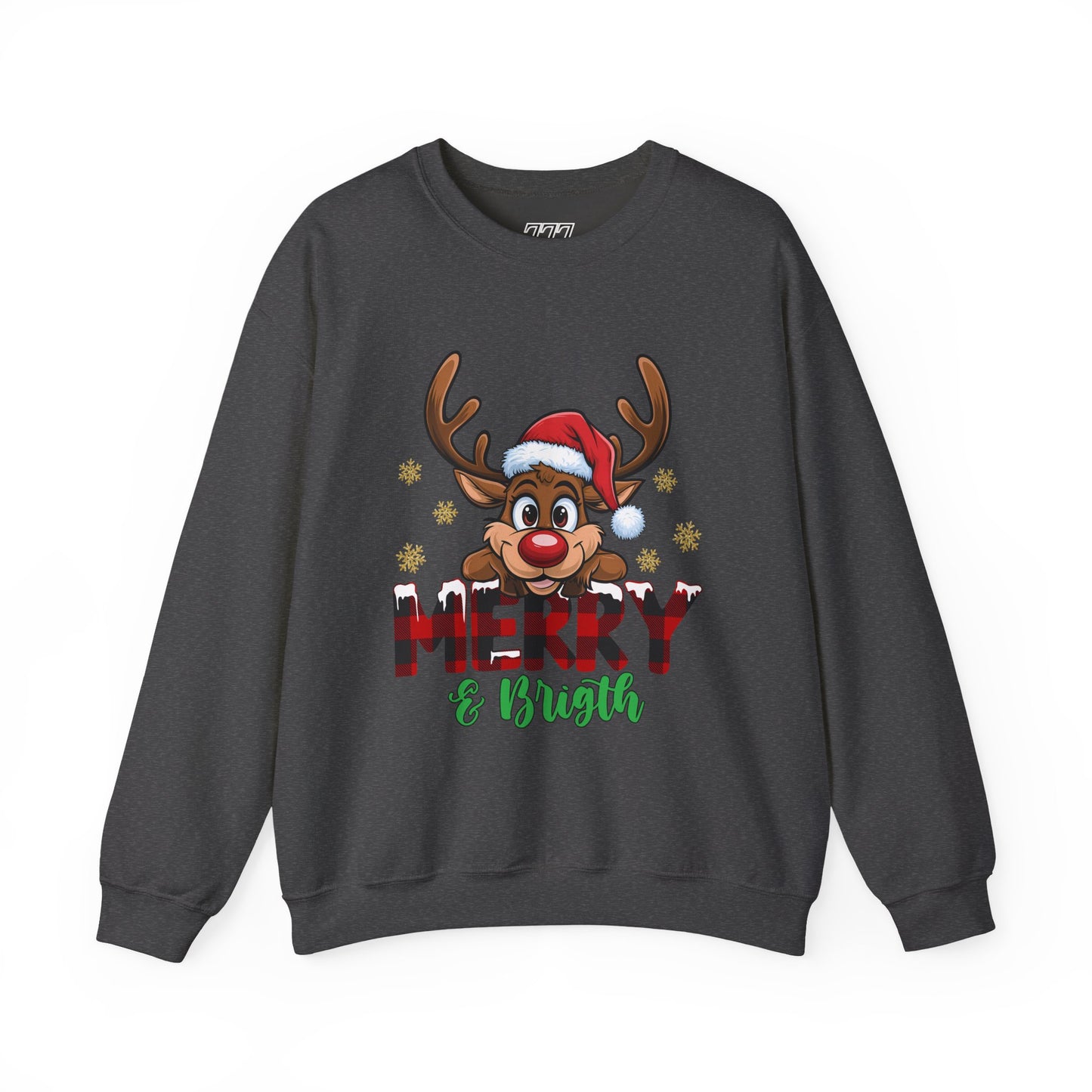 Merry & Bright Unisex Heavy Blend Crewneck Sweatshirt – Cute Christmas Reindeer Holiday Sweater