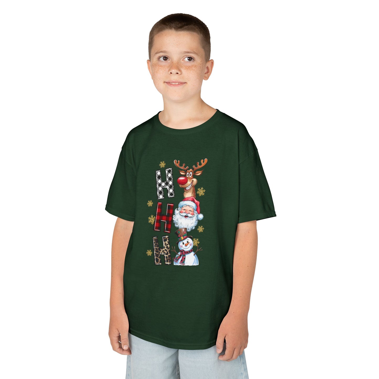 HO HO HO Kids Christmas T-Shirt – Santa, Reindeer & Snowman Holiday Tee