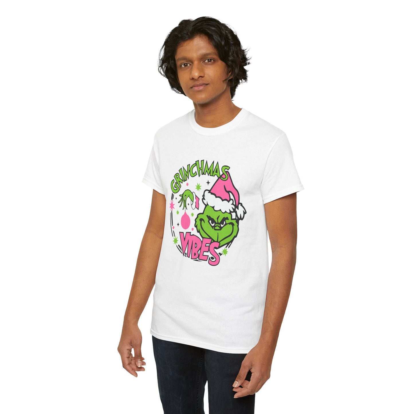 Grinchmas Vibes Funny Christmas Grinch-Inspired Holiday Tee – Pink Santa Festive Unisex Heavy Cotton T-Shirt