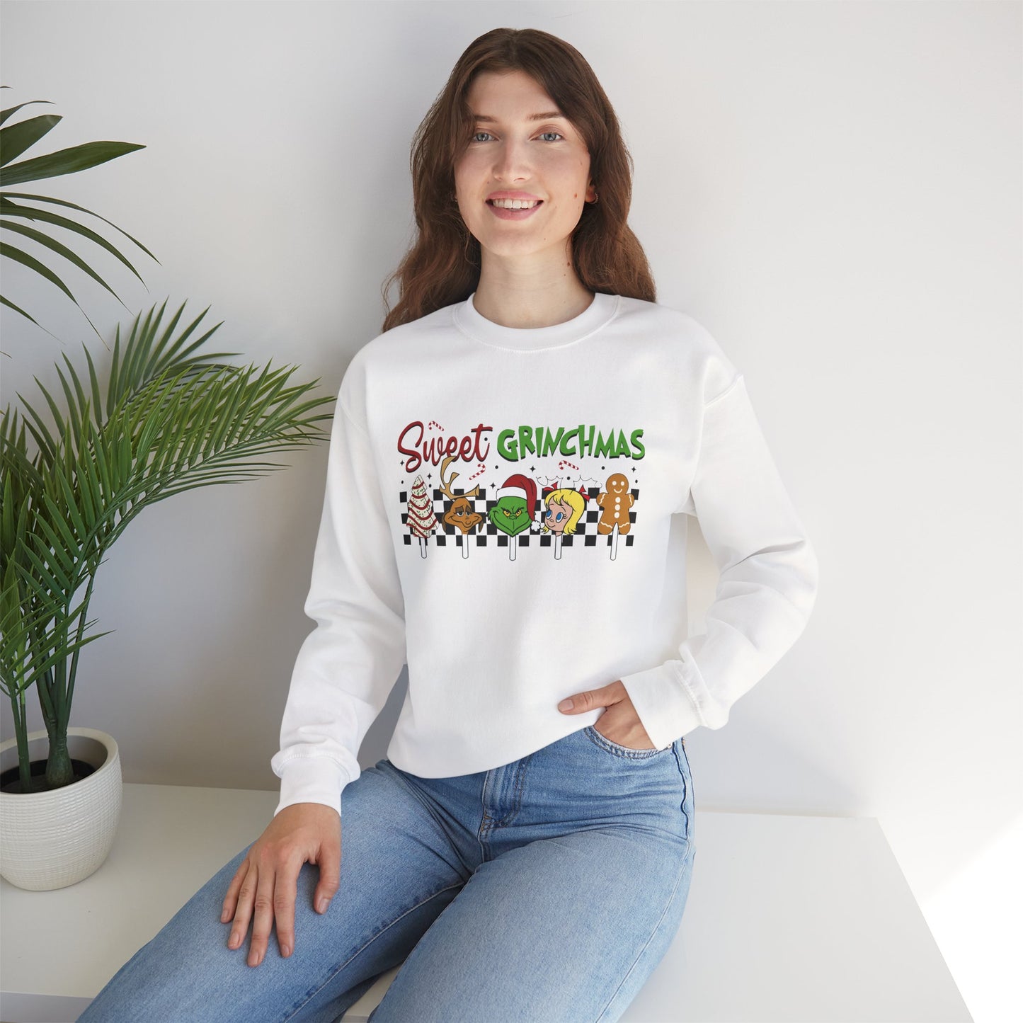 Sweet Grinchmas Candy Characters Funny Christmas Sweatshirt – Cute Holiday Treats Grinch-Inspired Unisex Heavy Blend Crewneck