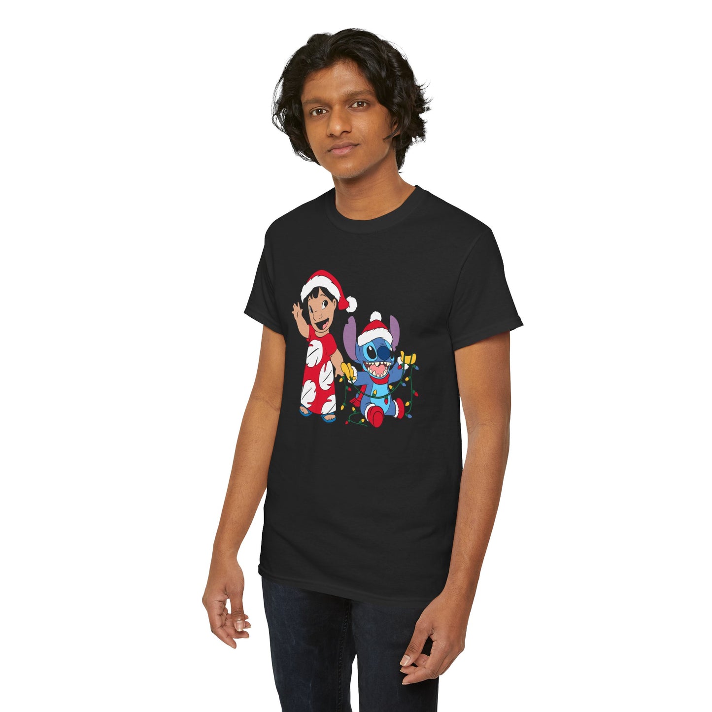 Island Holiday Duo T-Shirt – Festive Blue Alien & Girl Graphic Tee