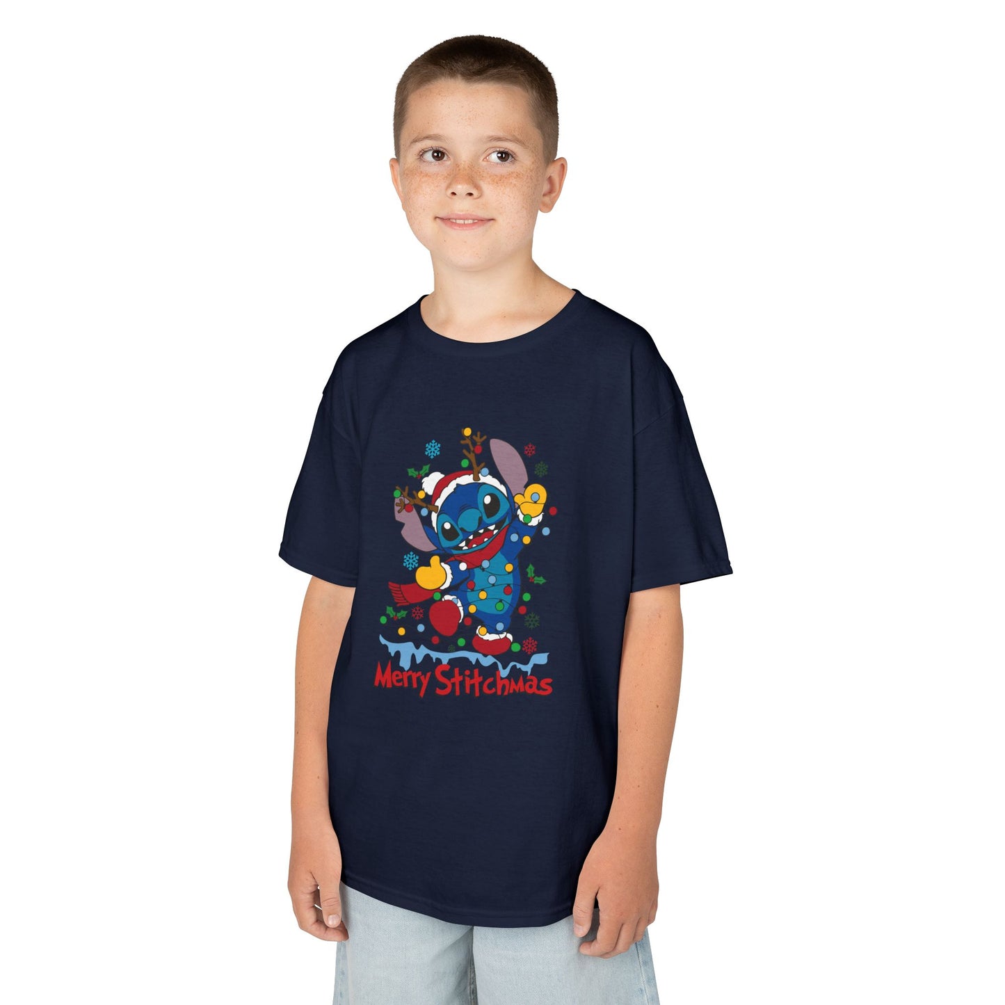 Merry Stitchmas Kids T-Shirt – Cute Holiday Alien Heavy Cotton Tee