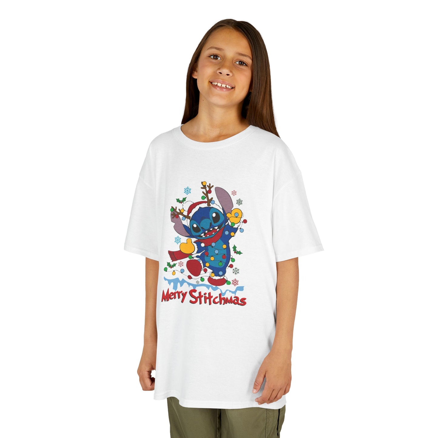 Merry Stitchmas Kids T-Shirt – Cute Holiday Alien Heavy Cotton Tee