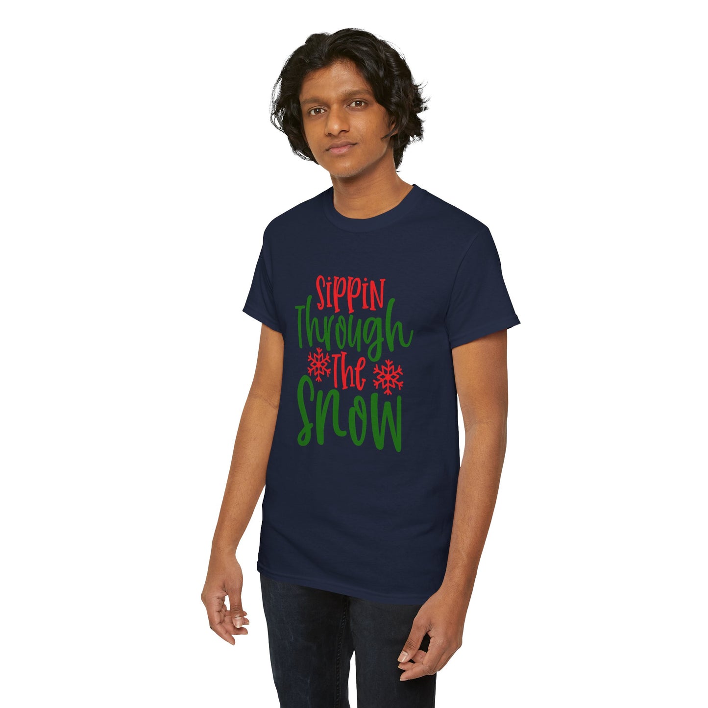 Sippin’ Through The Snow T-Shirt – Festive Holiday Beverage Unisex Heavy Cotton Tee