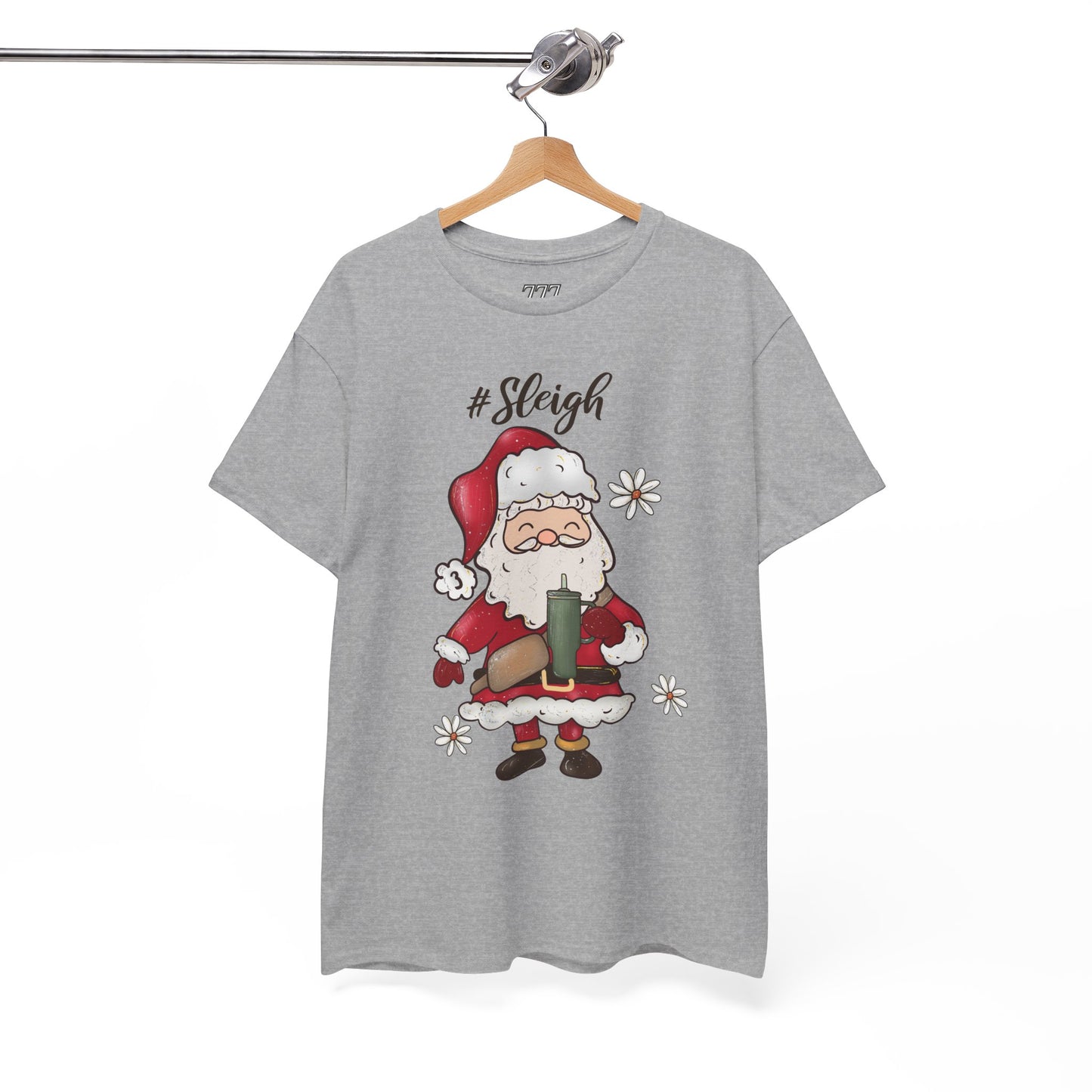 #Sleigh Funny Santa Christmas Tee – Cute Modern Holiday Hashtag Graphic Unisex Heavy Cotton T-Shirt