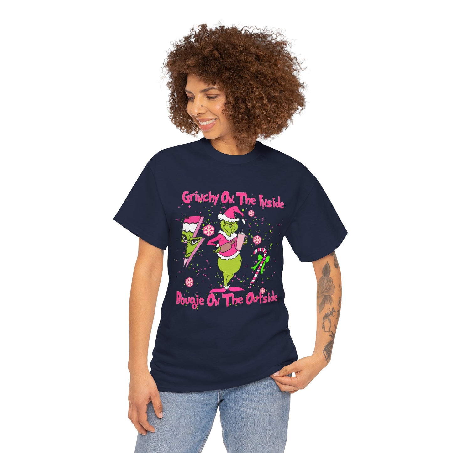 Grinchy On The Inside, Bougie On The Outside Unisex Heavy Cotton T-Shirt - Funny Holiday Tee