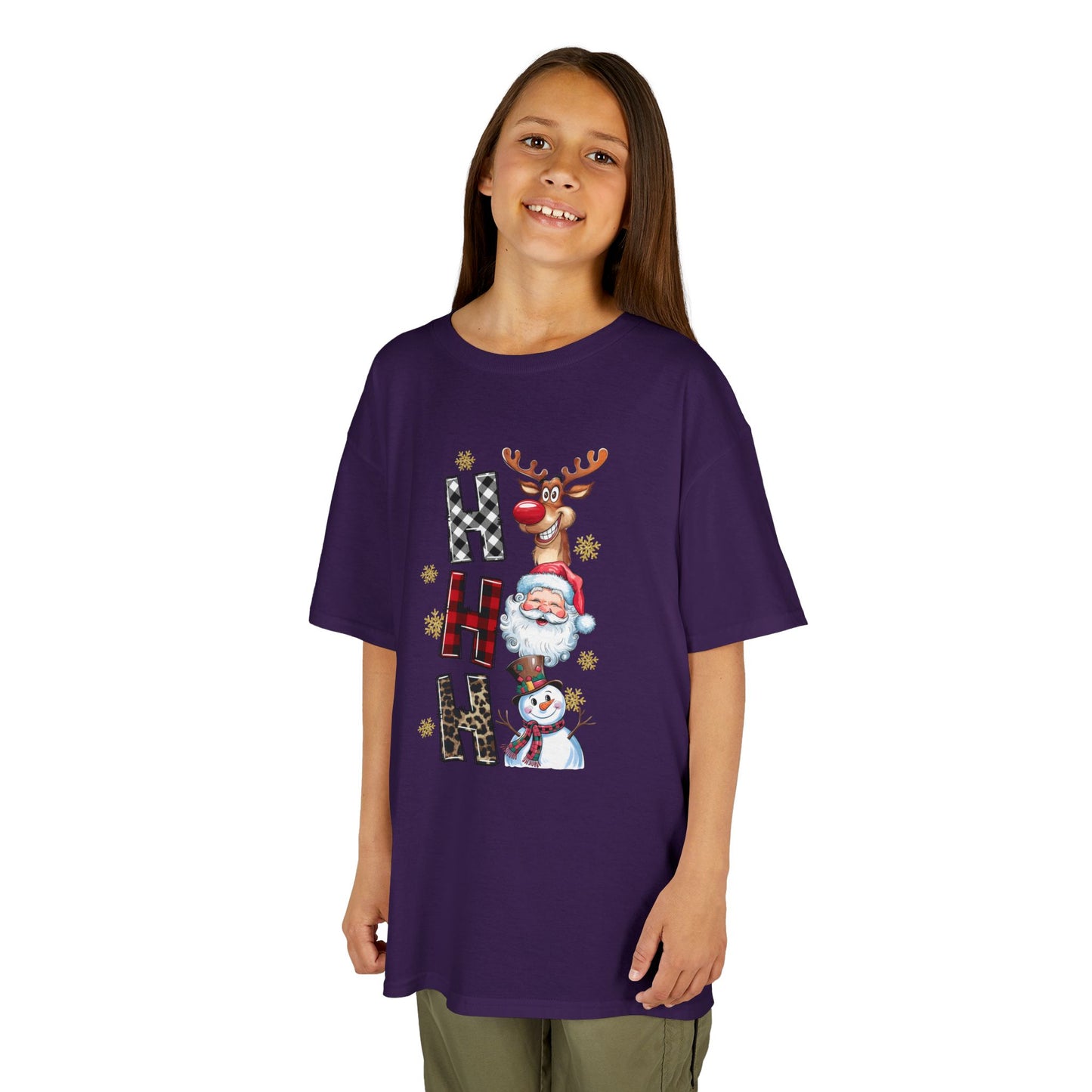 HO HO HO Kids Christmas T-Shirt – Santa, Reindeer & Snowman Holiday Tee