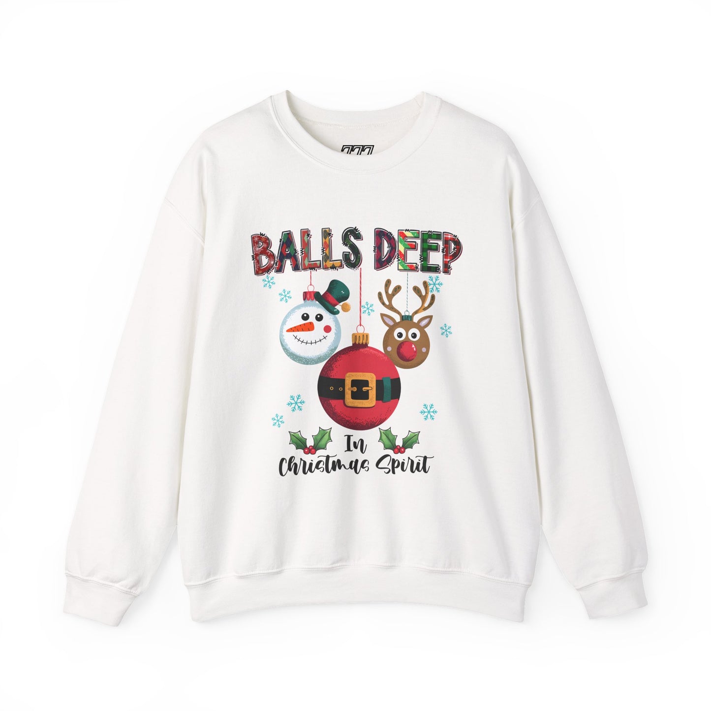 Balls Deep in Christmas Spirit Unisex Heavy Blend Crewneck Sweatshirt – Funny Adult Holiday Snowman & Reindeer Sweater