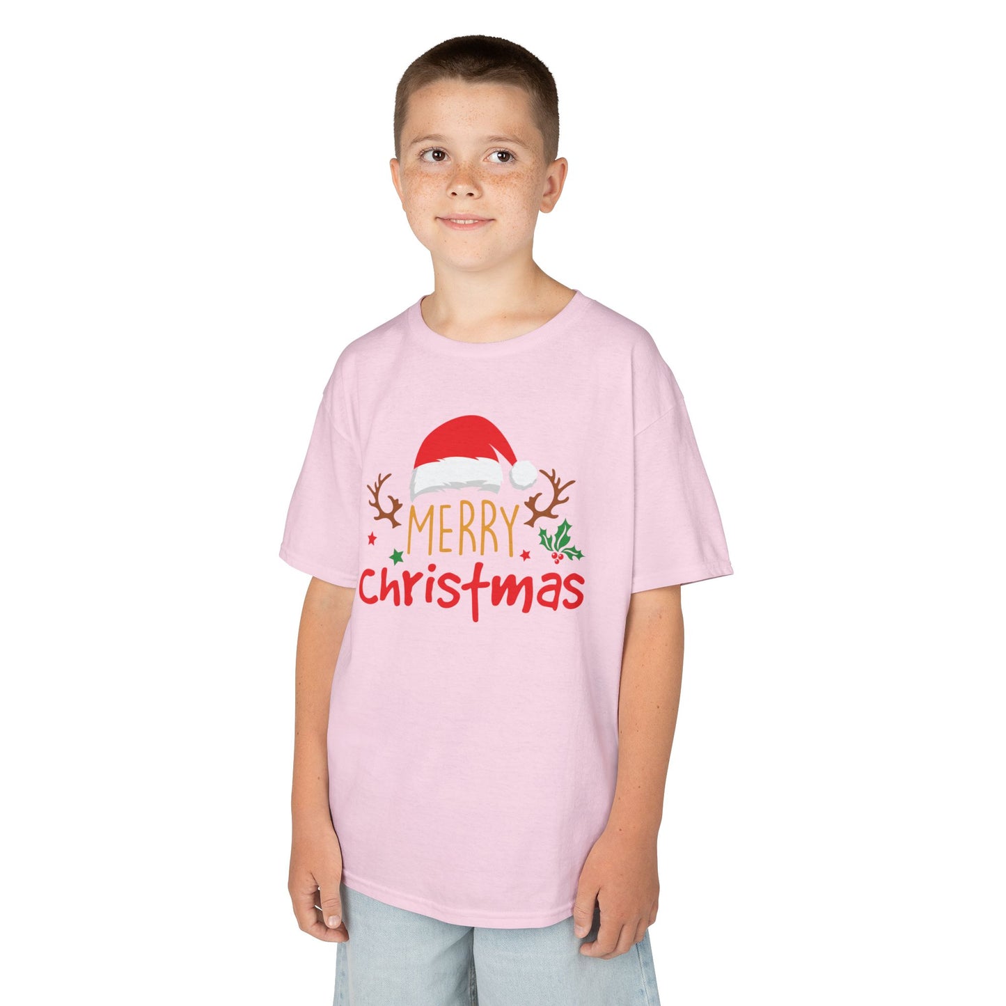 Merry Christmas Reindeer Kids T-Shirt – Cute Holiday Santa Hat Xmas Graphic Tee