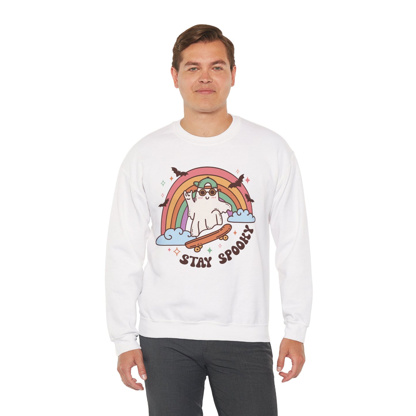 Stay Spooky Ghost Skater Unisex Heavy Blend Crewneck Sweatshirt