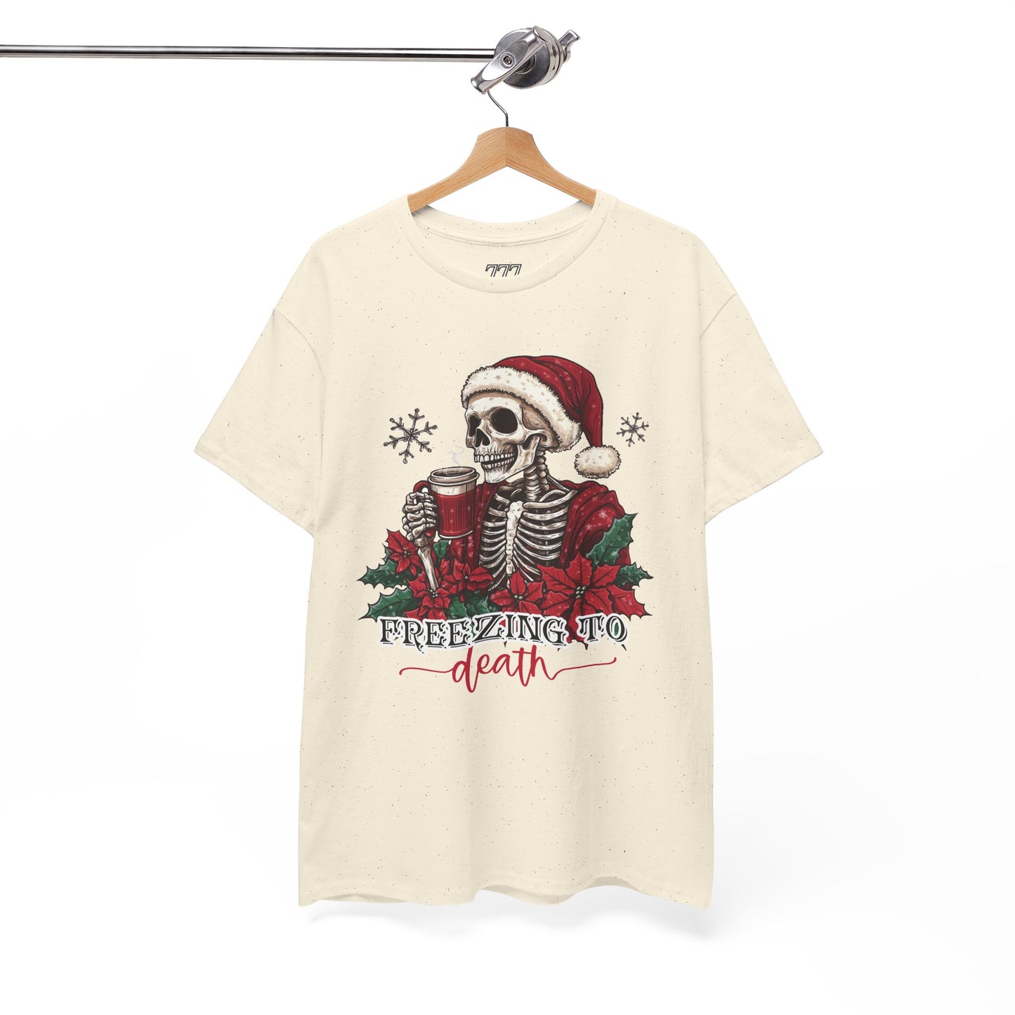 Freezing To Death Skeleton Christmas Tee – Funny Holiday Unisex Heavy Cotton T-Shirt, Winter Coffee Xmas Shirt