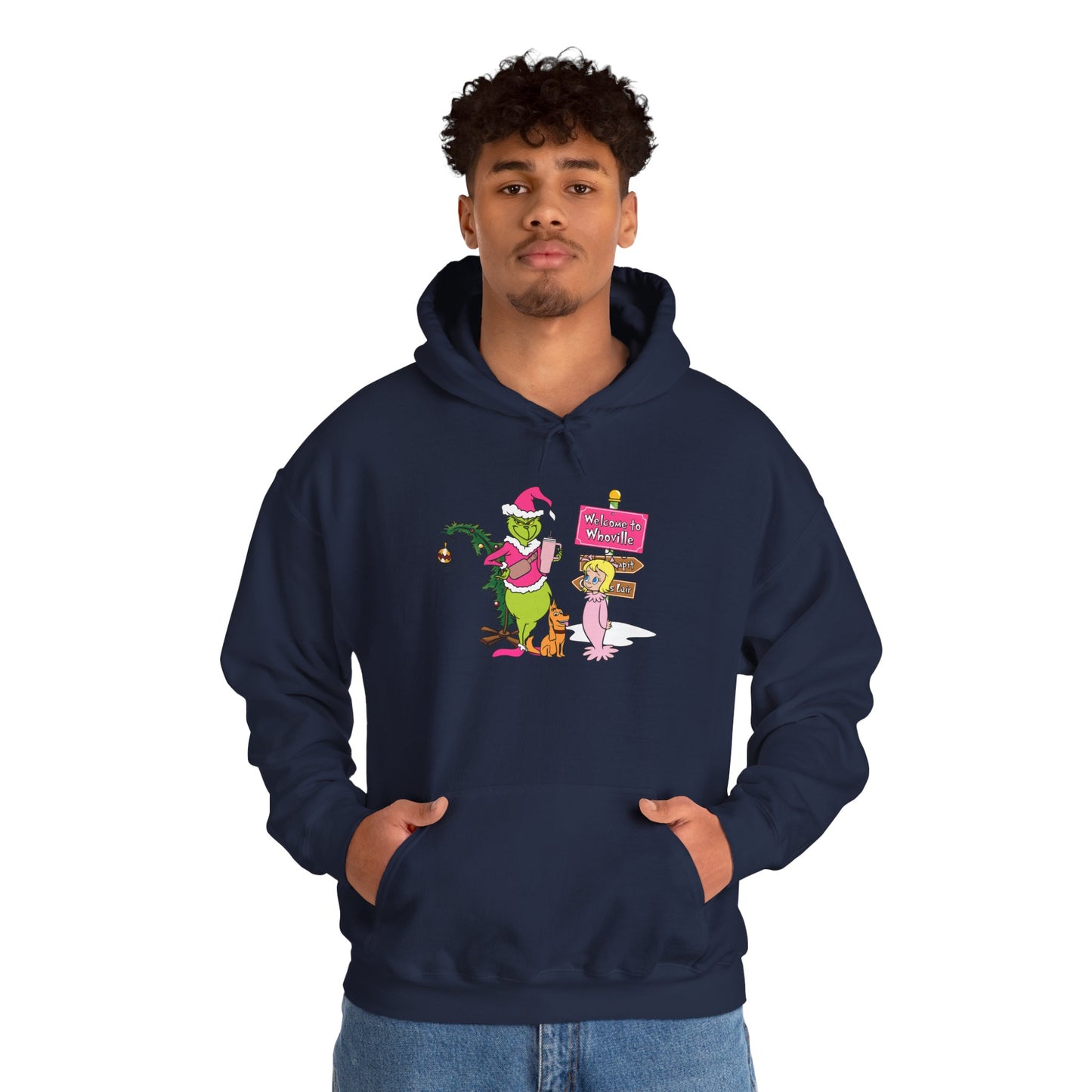 Welcome to Merryville Christmas Hoodie – Cute Green Creature & Winter Village Sweatshirt (Unisex)
