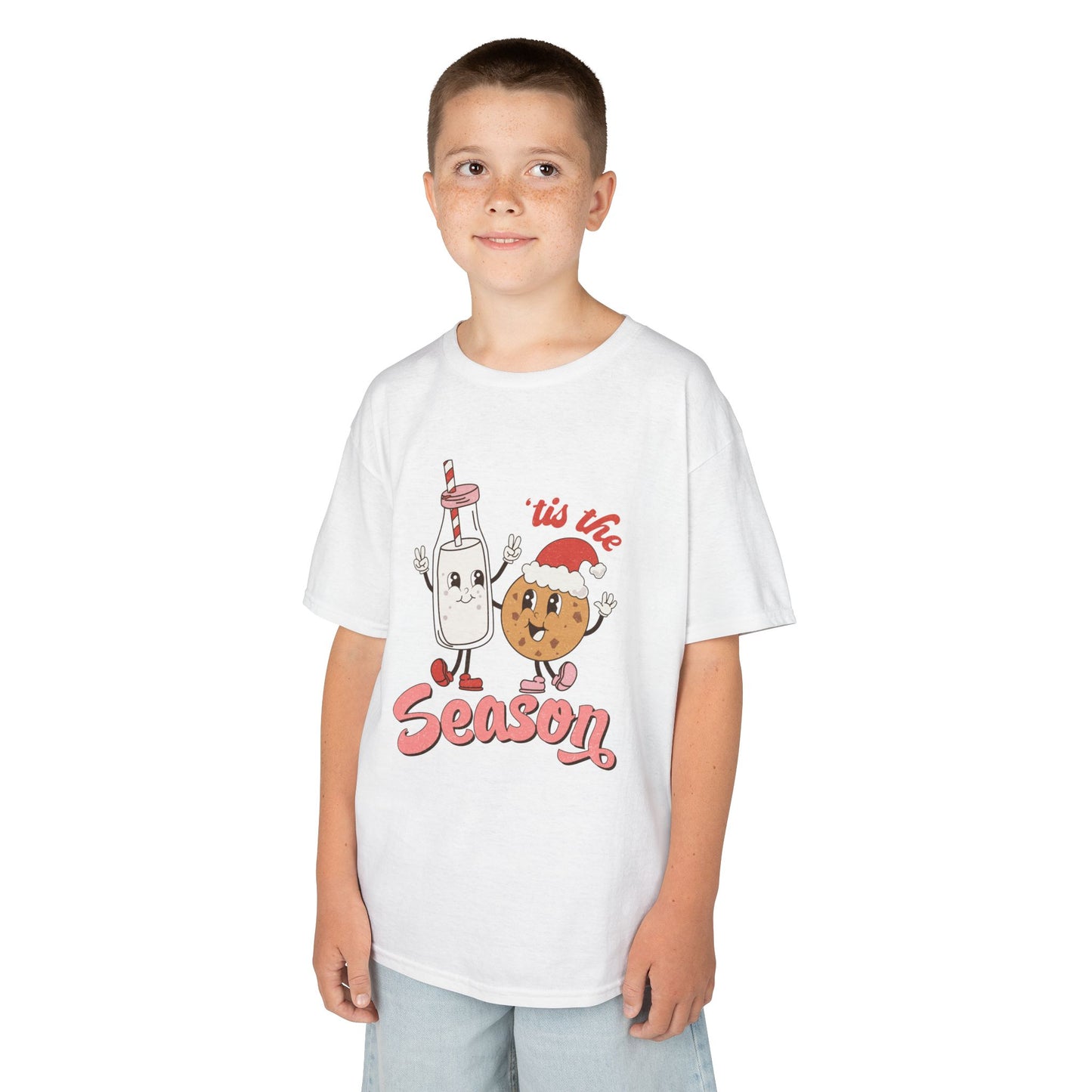 Tis The Season Kids Christmas T-Shirt – Cute Milk & Cookie Holiday Tee