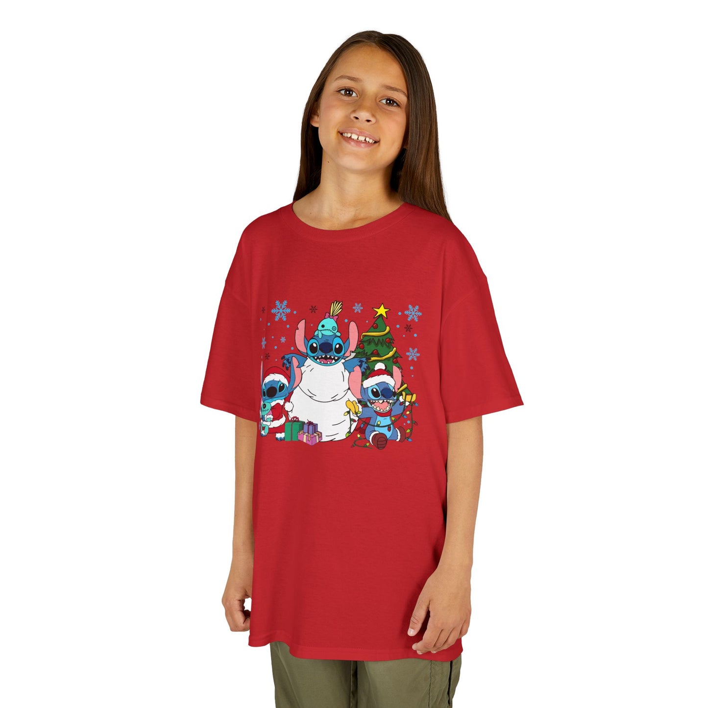 Stitch Christmas Vibes Kids T-Shirt – Cute Holiday Trio Heavy Cotton Tee