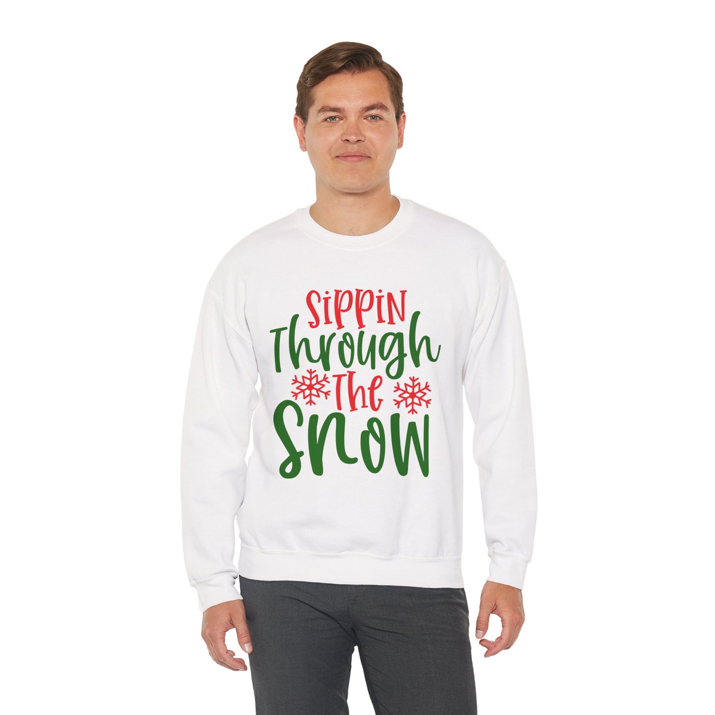 Sippin’ Through The Snow Sweatshirt – Festive Holiday Unisex Heavy Blend Crewneck