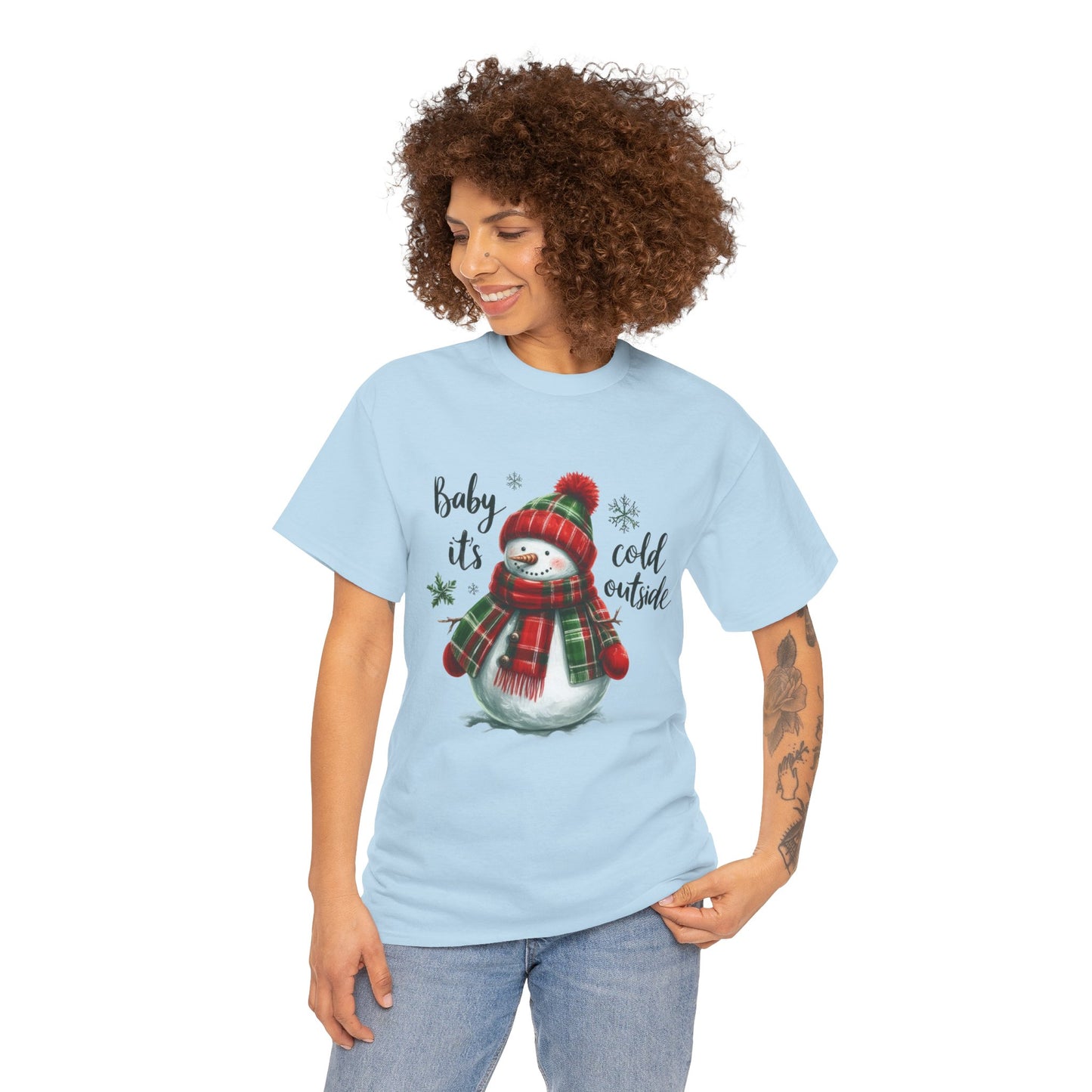 Baby It’s Cold Outside Christmas Unisex Heavy Cotton T-Shirt – Cute Snowman Holiday Tee