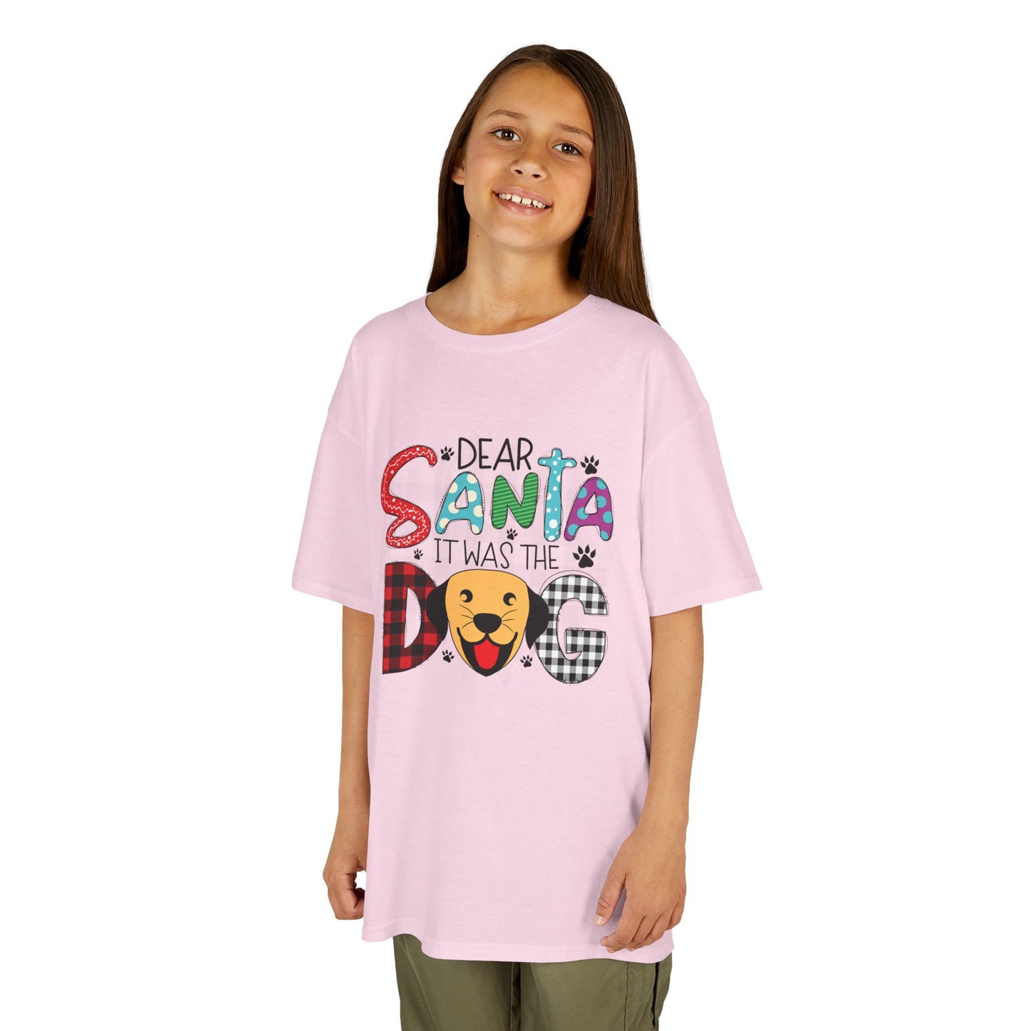 Dear Santa It Was The Dog Kids Christmas T-Shirt – Funny Holiday Dog Lover Tee