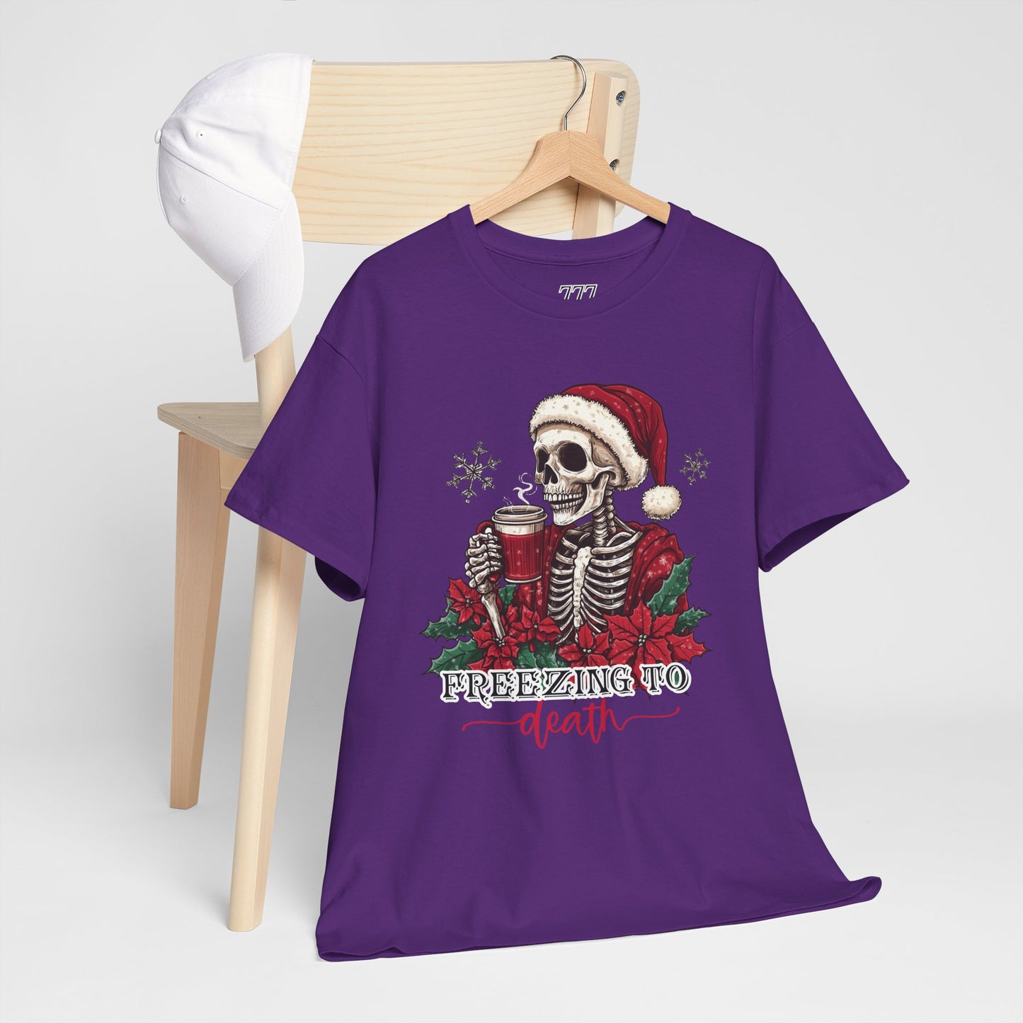 Freezing To Death Skeleton Christmas Tee – Funny Holiday Unisex Heavy Cotton T-Shirt, Winter Coffee Xmas Shirt