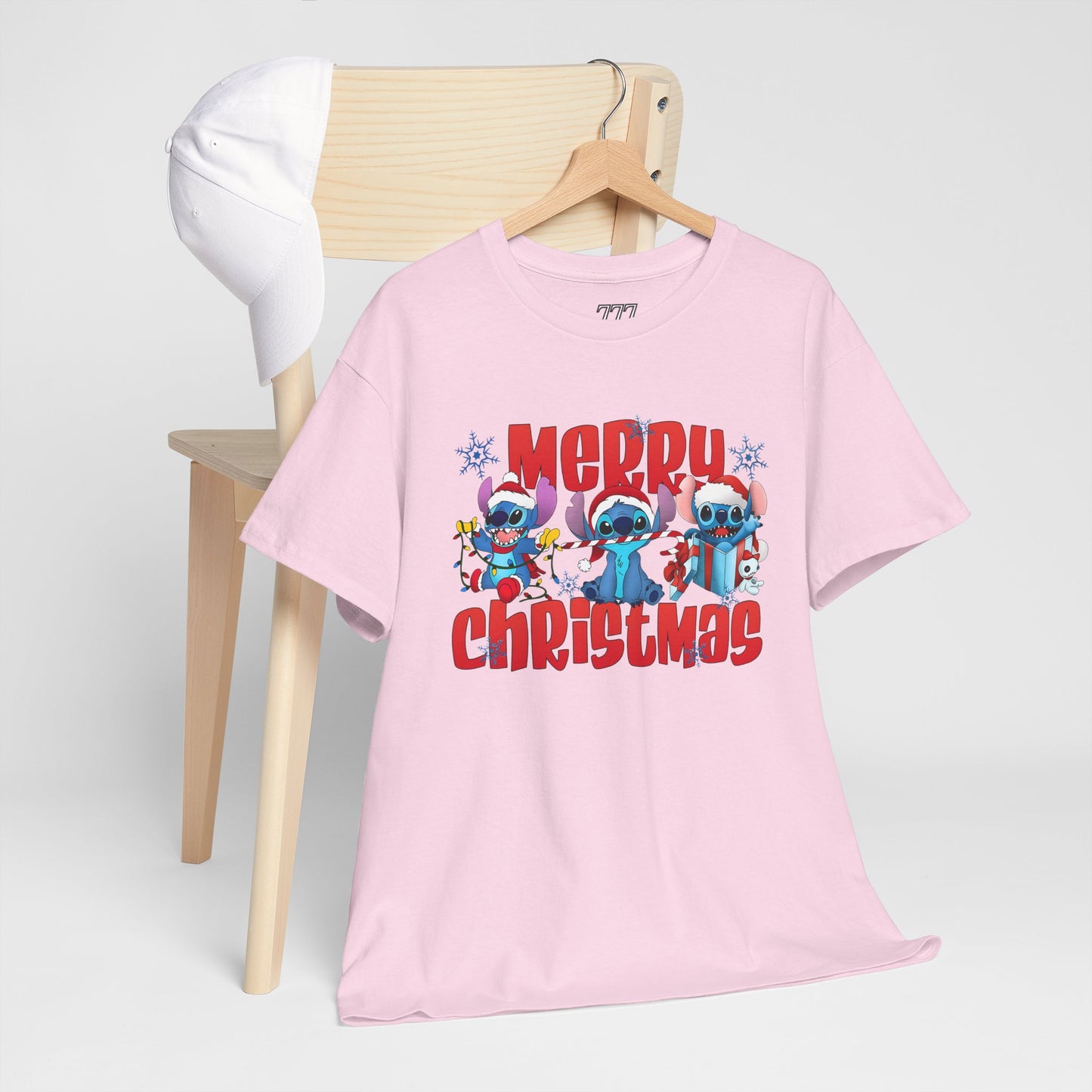 Merry Christmas Unisex Heavy Cotton T-Shirt – Cute Blue Holiday Characters Christmas Tee